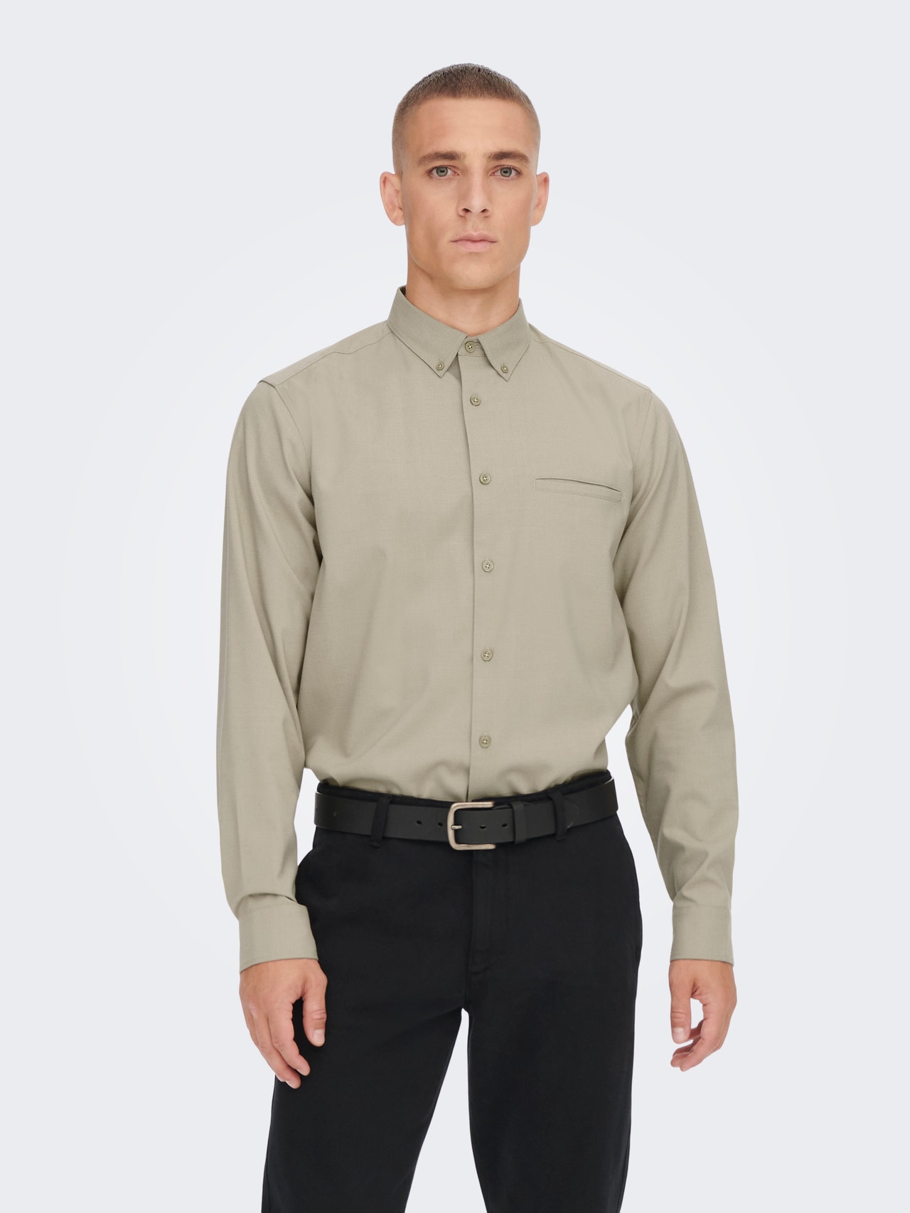 ONLY & SONS Ensfarvet Regular Fit skjorte -Chinchilla - 22024105