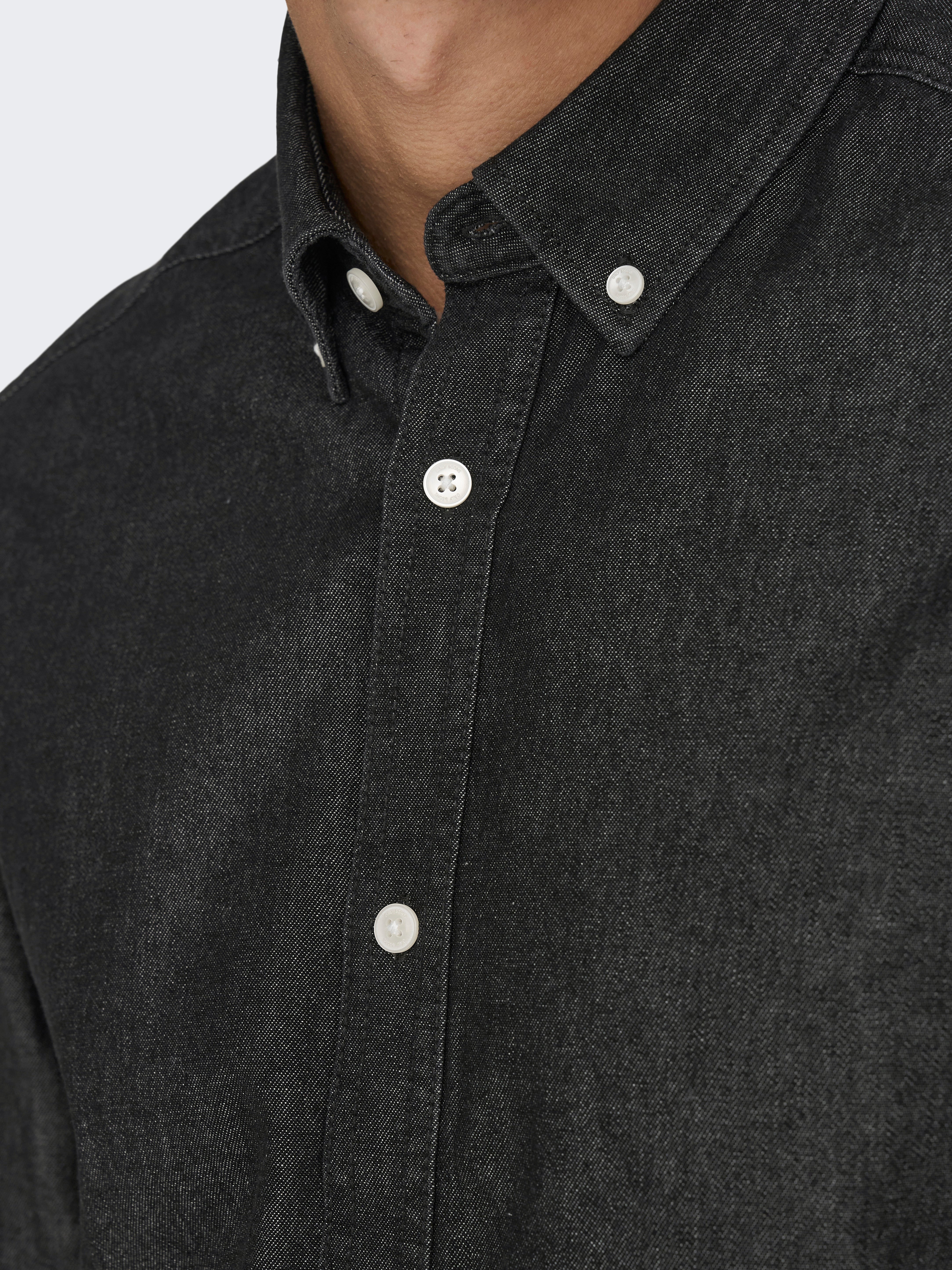 Black denim shop button up shirt