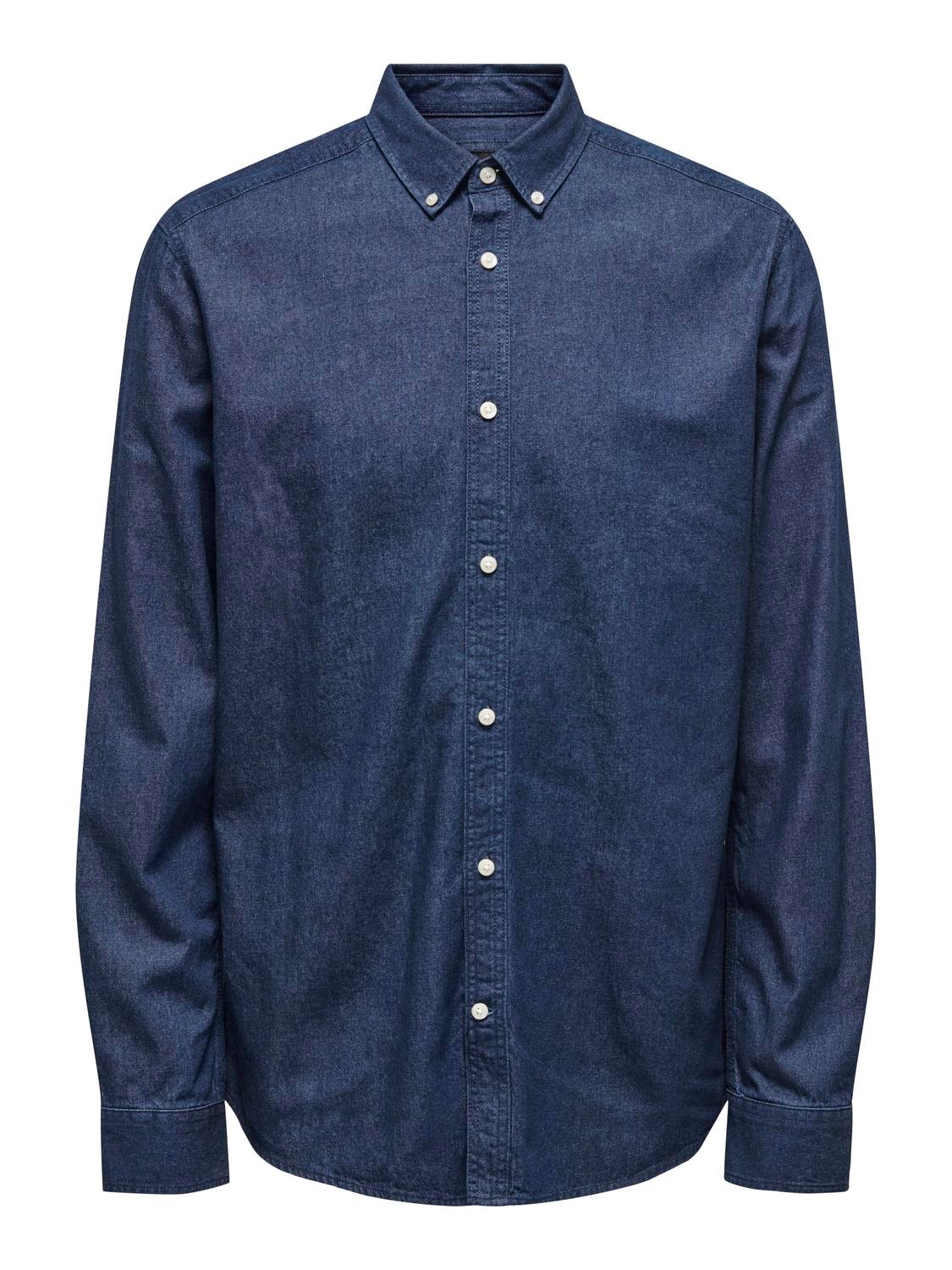 ONLY & SONS Regular Fit Button-down collar Shirt -Dark Blue Denim - 22024163