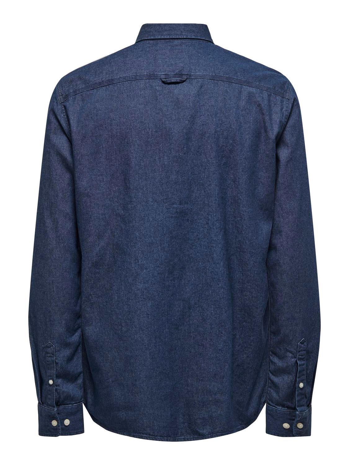 ONLY & SONS Regular Fit Kneppet krage Skjorte -Dark Blue Denim - 22024163