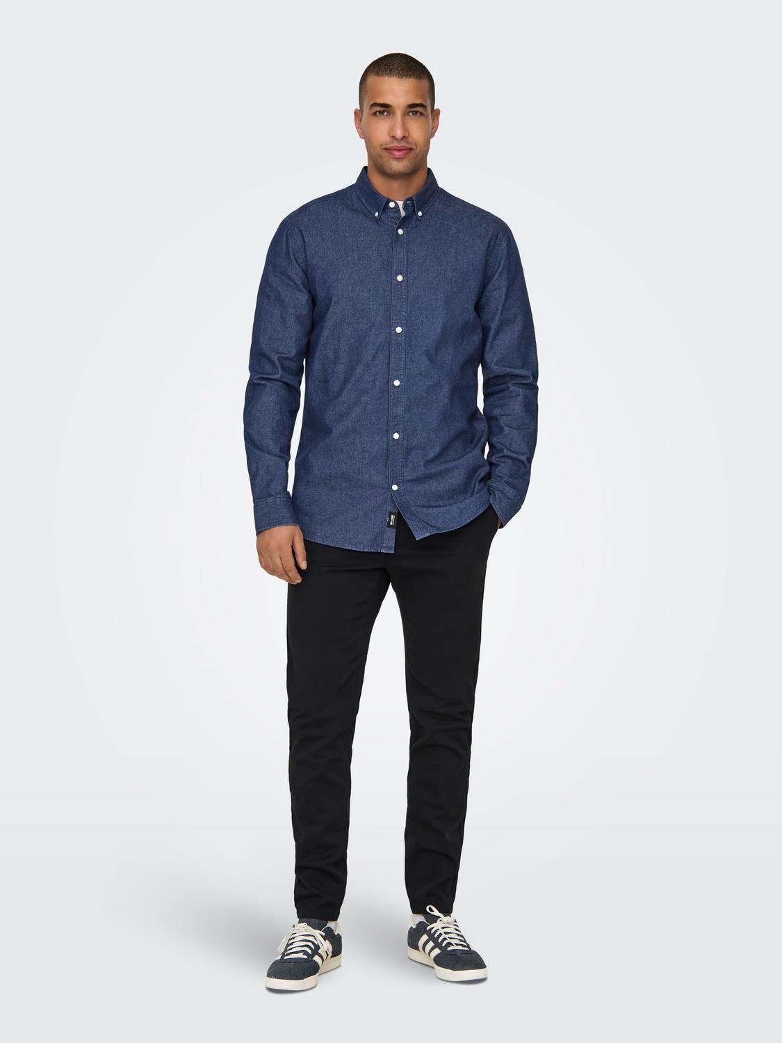 ONLY & SONS Regular fit Button down-kraag Overhemd -Dark Blue Denim - 22024163