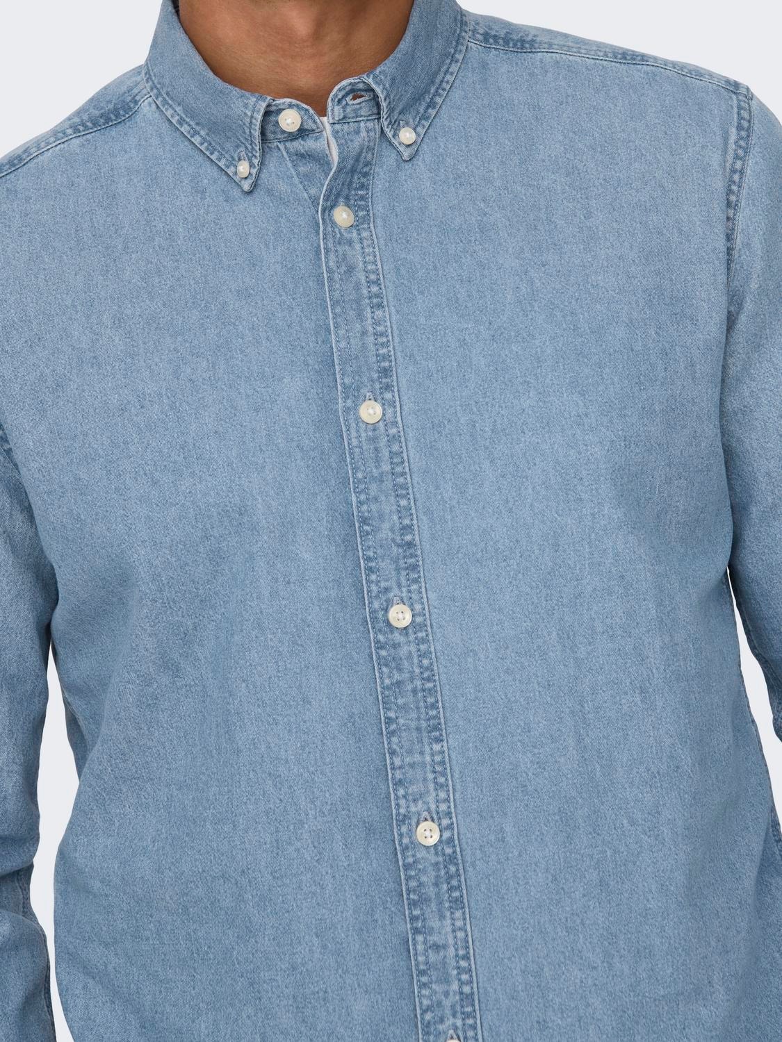 ONLY & SONS Regular Fit Button-down collar Shirt -Light Blue Denim - 22024163