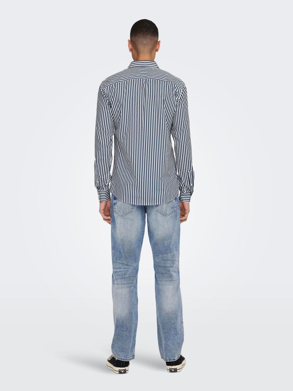ONLY & SONS Stribet slim fit skjorte -Insignia Blue - 22024165