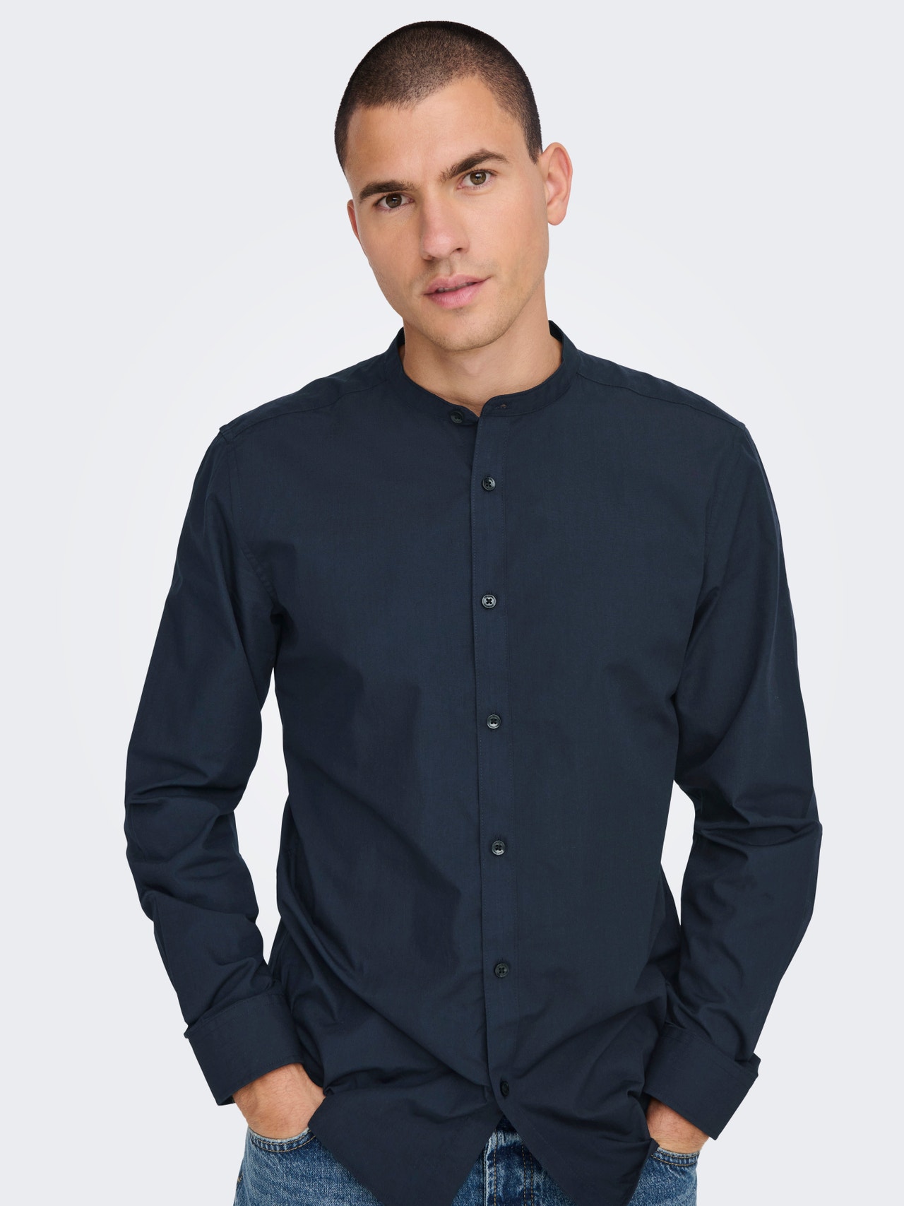 ONLY & SONS Camicie Slim Fit Colletto Cinese -Dark Navy - 22024167