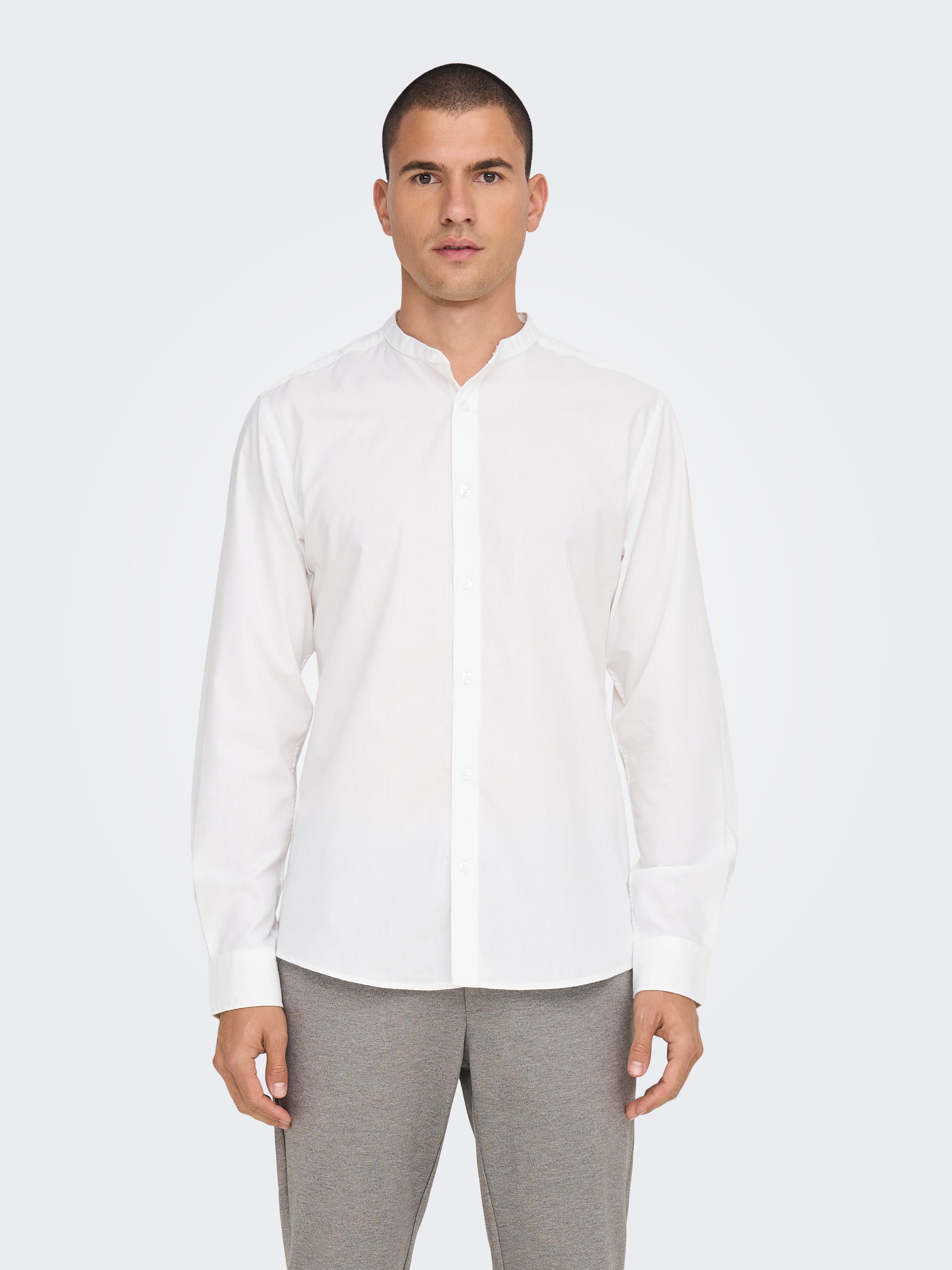 Slim Fit China Collar Shirt | White | ONLY & SONS®