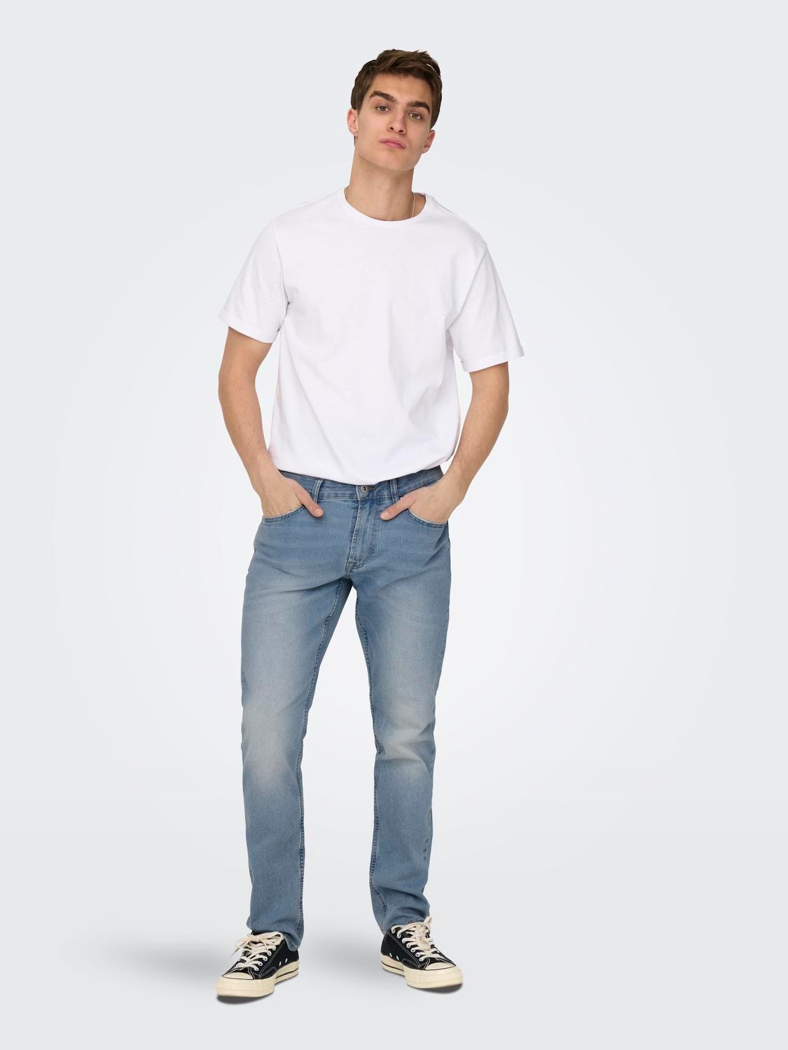 ONLY & SONS Slim Fit Mittlere Taille Jeans -Light Blue Denim - 22024326