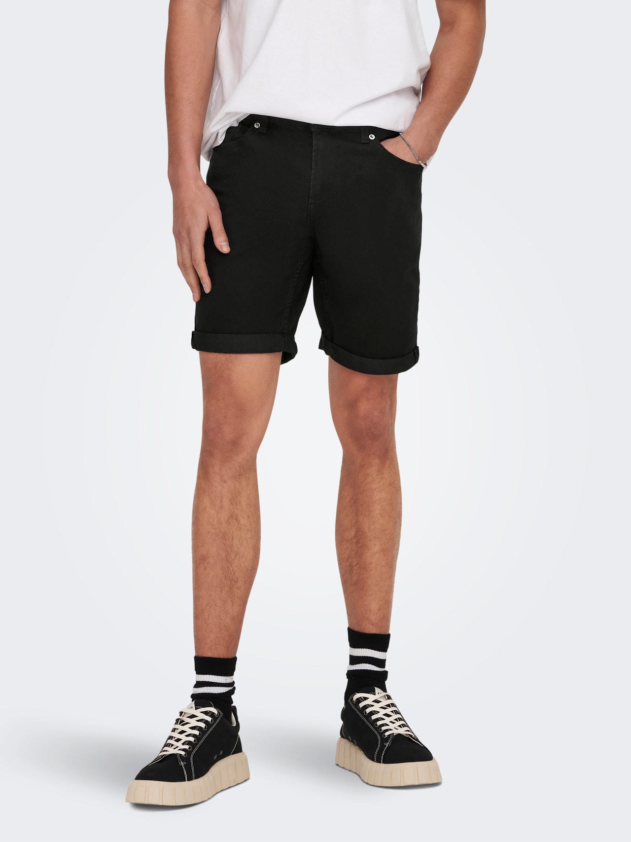 ONLY & SONS Regular Fit Middels høy midje Shorts -Black Denim - 22024328