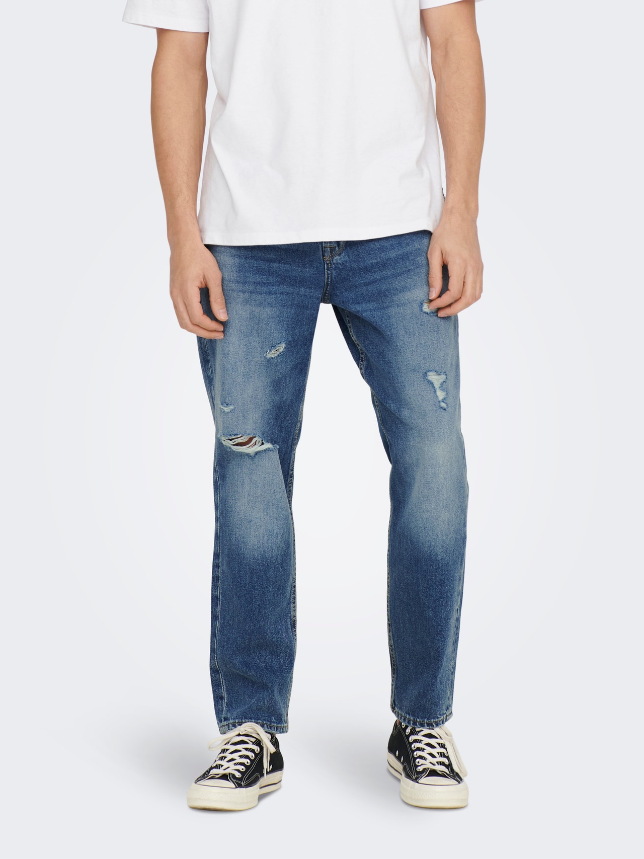 ONLY & SONS Verkürzt Mid Rise Jeans -Medium Blue Denim - 22024381