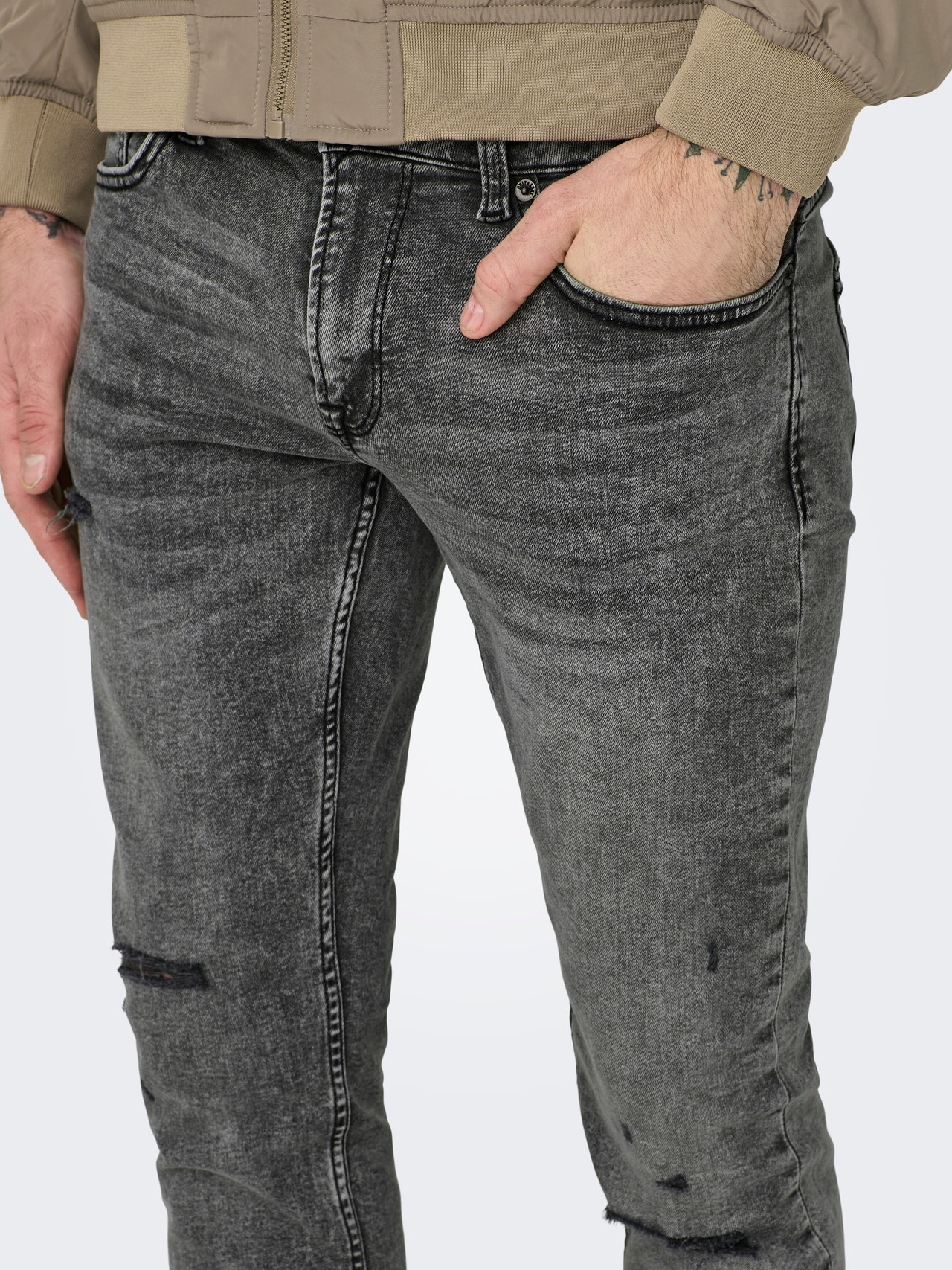 ONLY & SONS Jeans Slim Fit Ourlets déchirés -Medium Grey Denim - 22024597