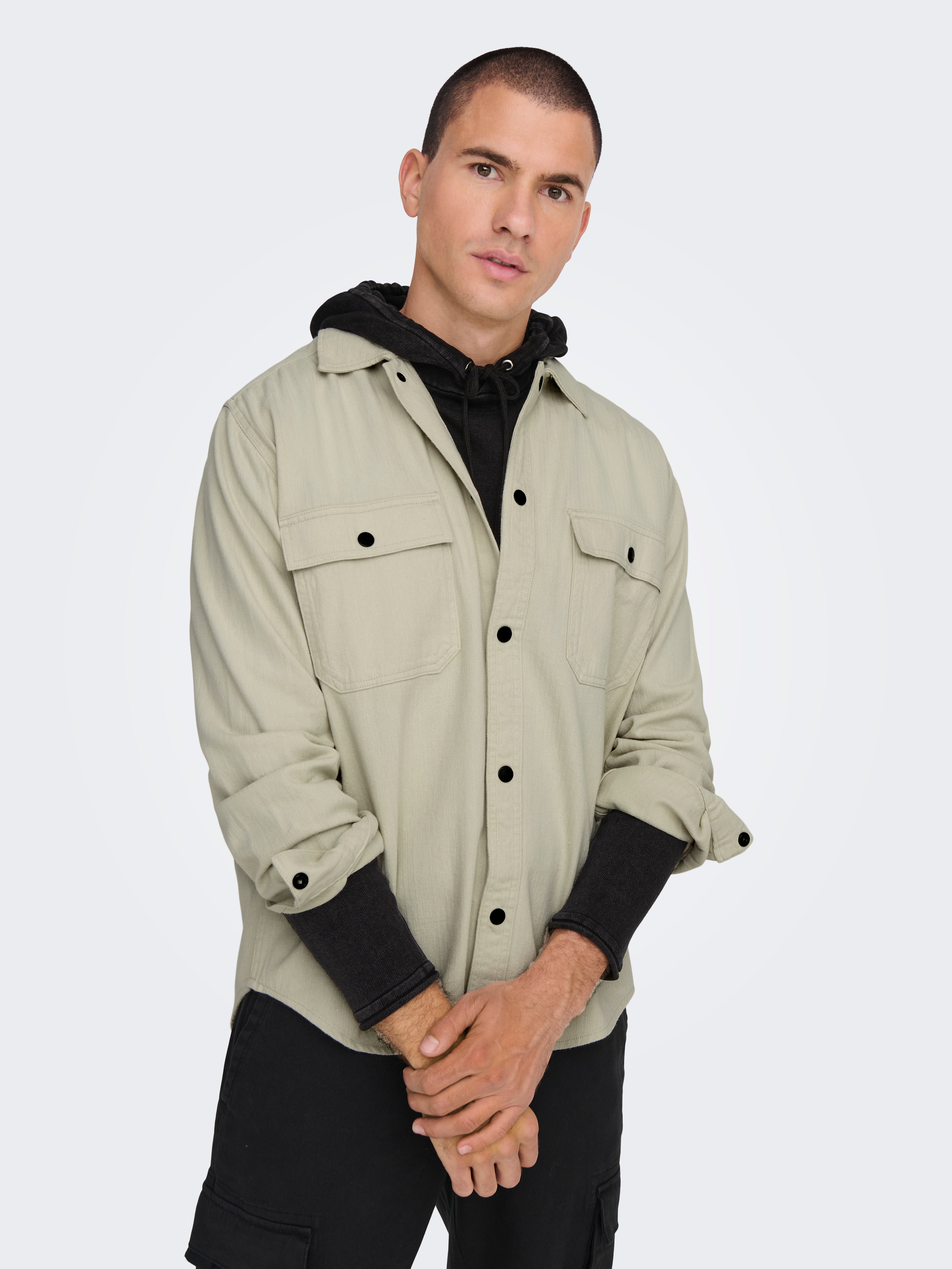 Only & sons discount utility overshirt in beige