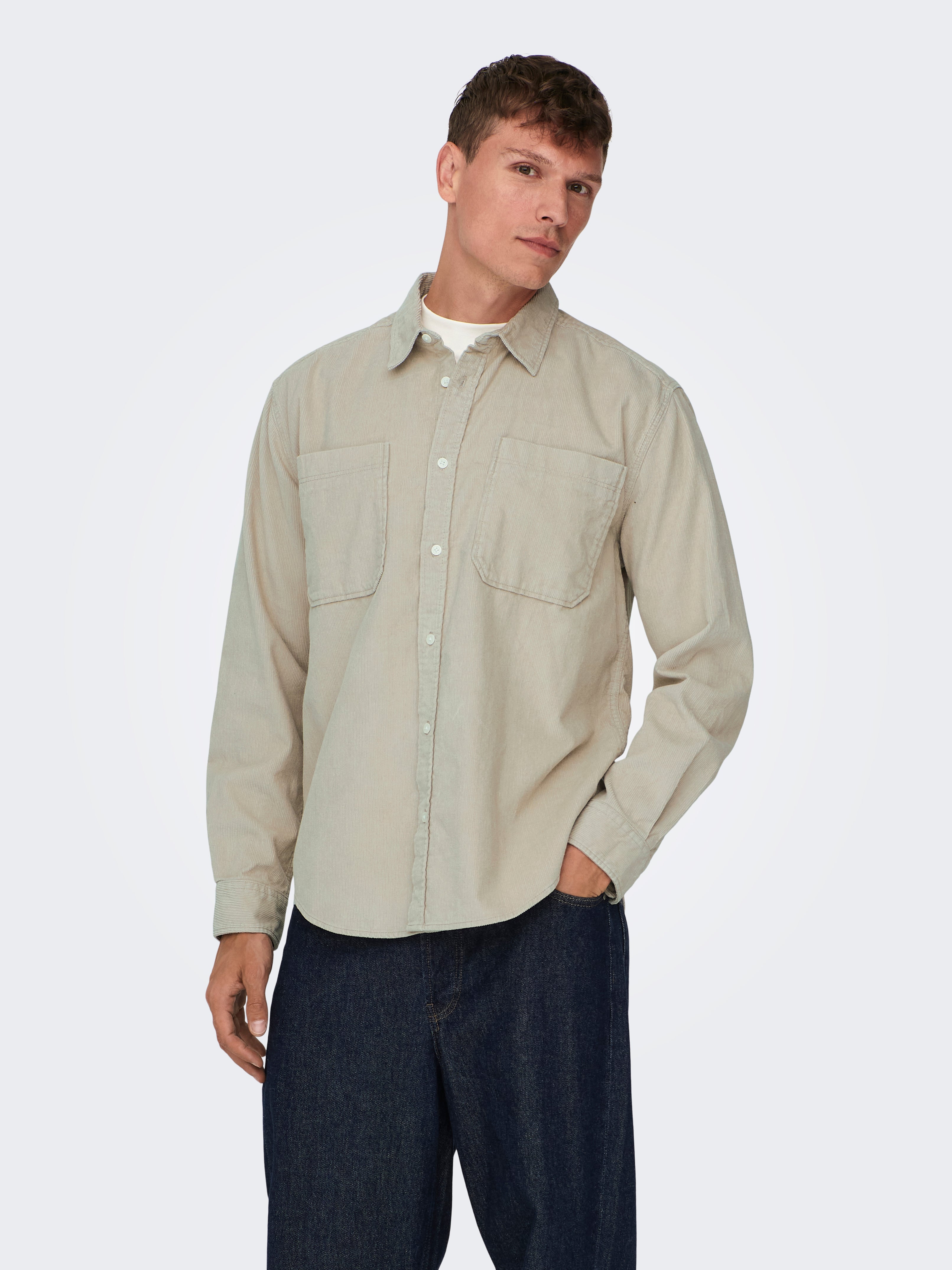 Solid colored Corduroy shirt Light Grey ONLY SONS