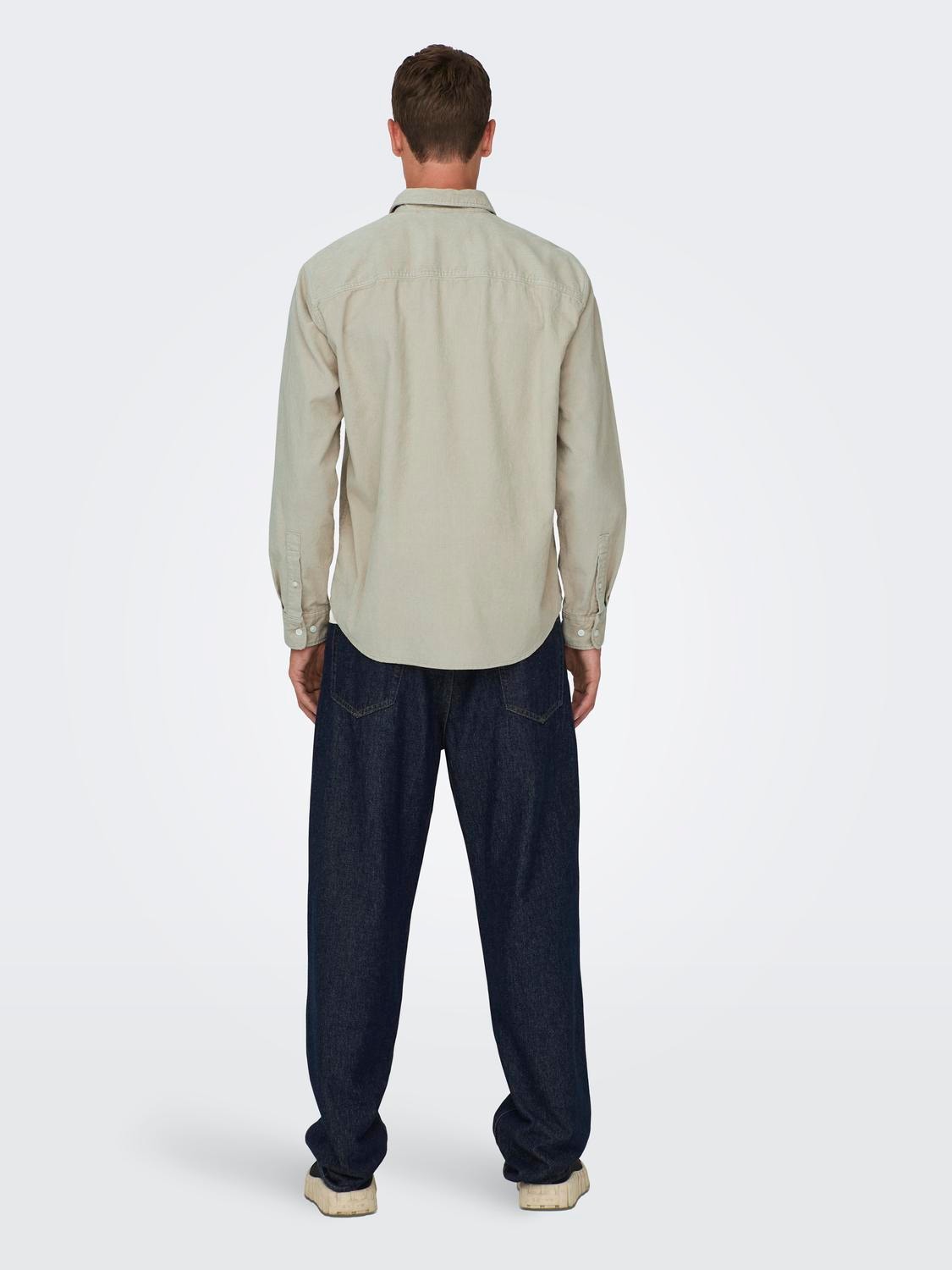 ONLY & SONS Ensfarvet Fløjlsskjorte -Silver Lining - 22024716