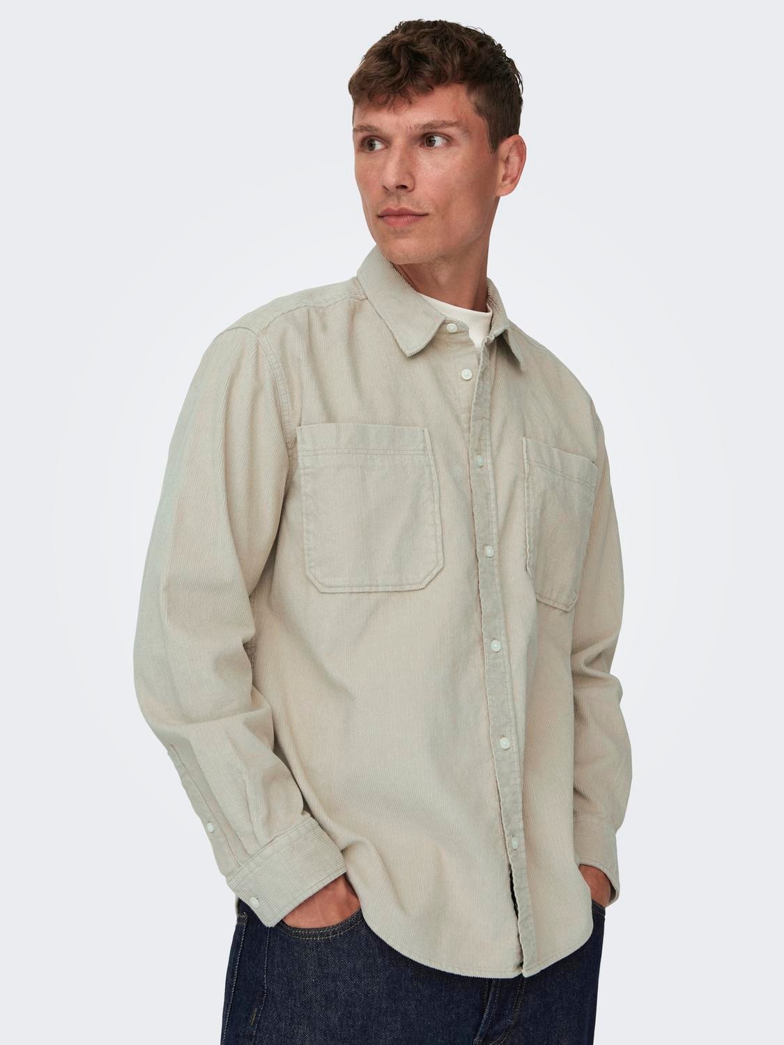 ONLY & SONS Solid colored Corduroy shirt -Silver Lining - 22024716