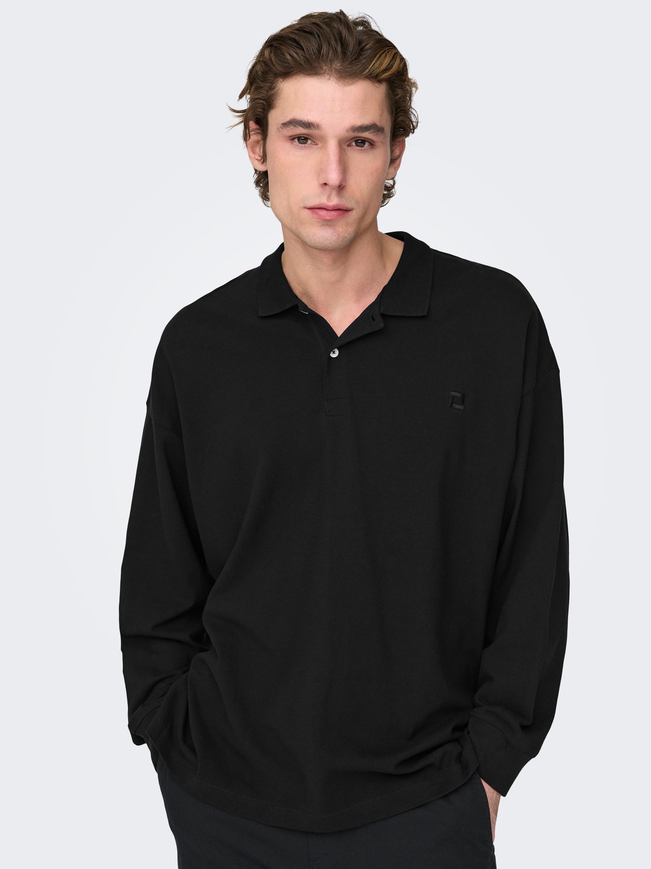 ONLY & SONS Oversized long sleeved polo -Black - 22024746
