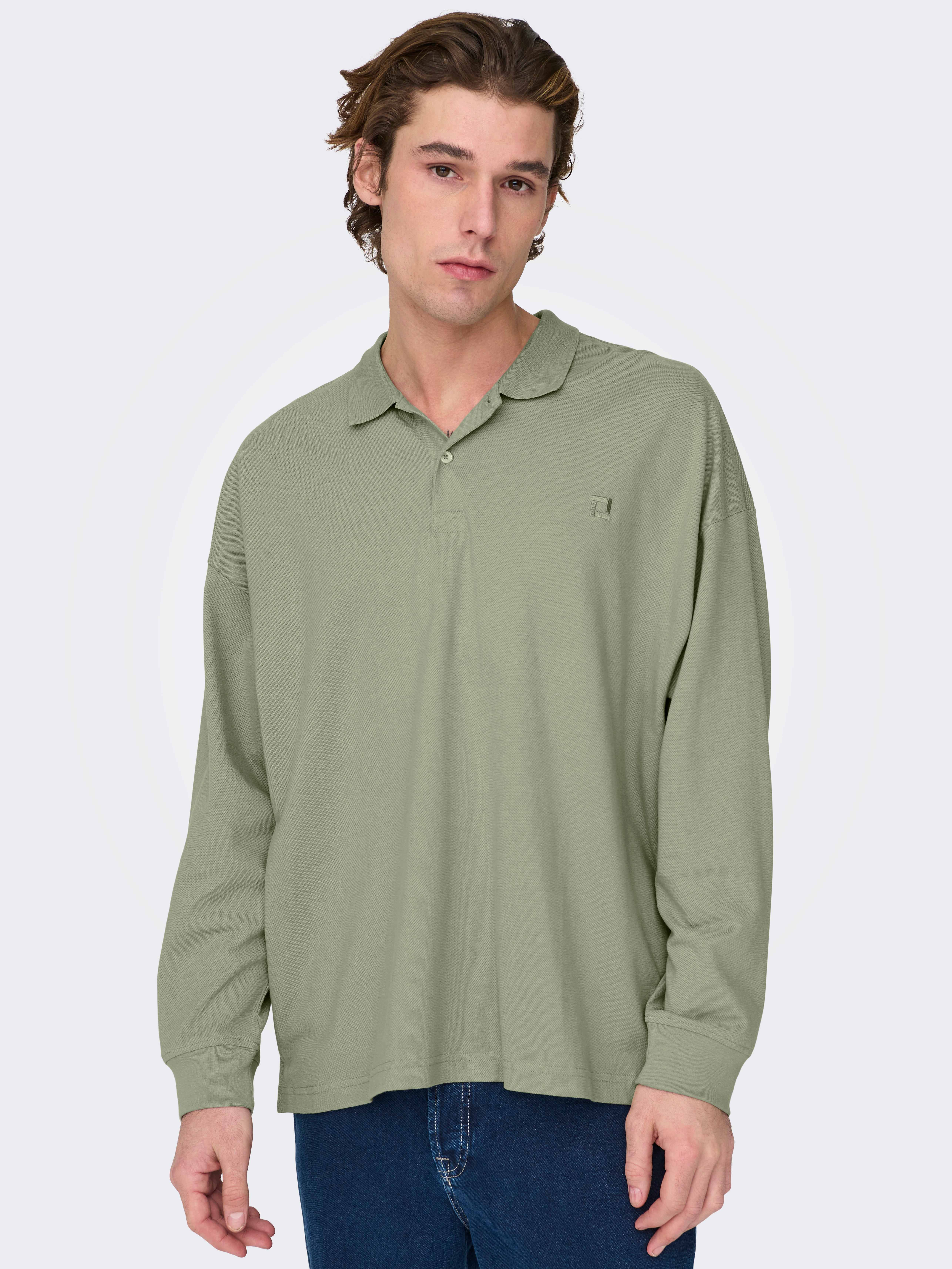 Oversized long sleeved polo | Medium Green | ONLY & SONS®