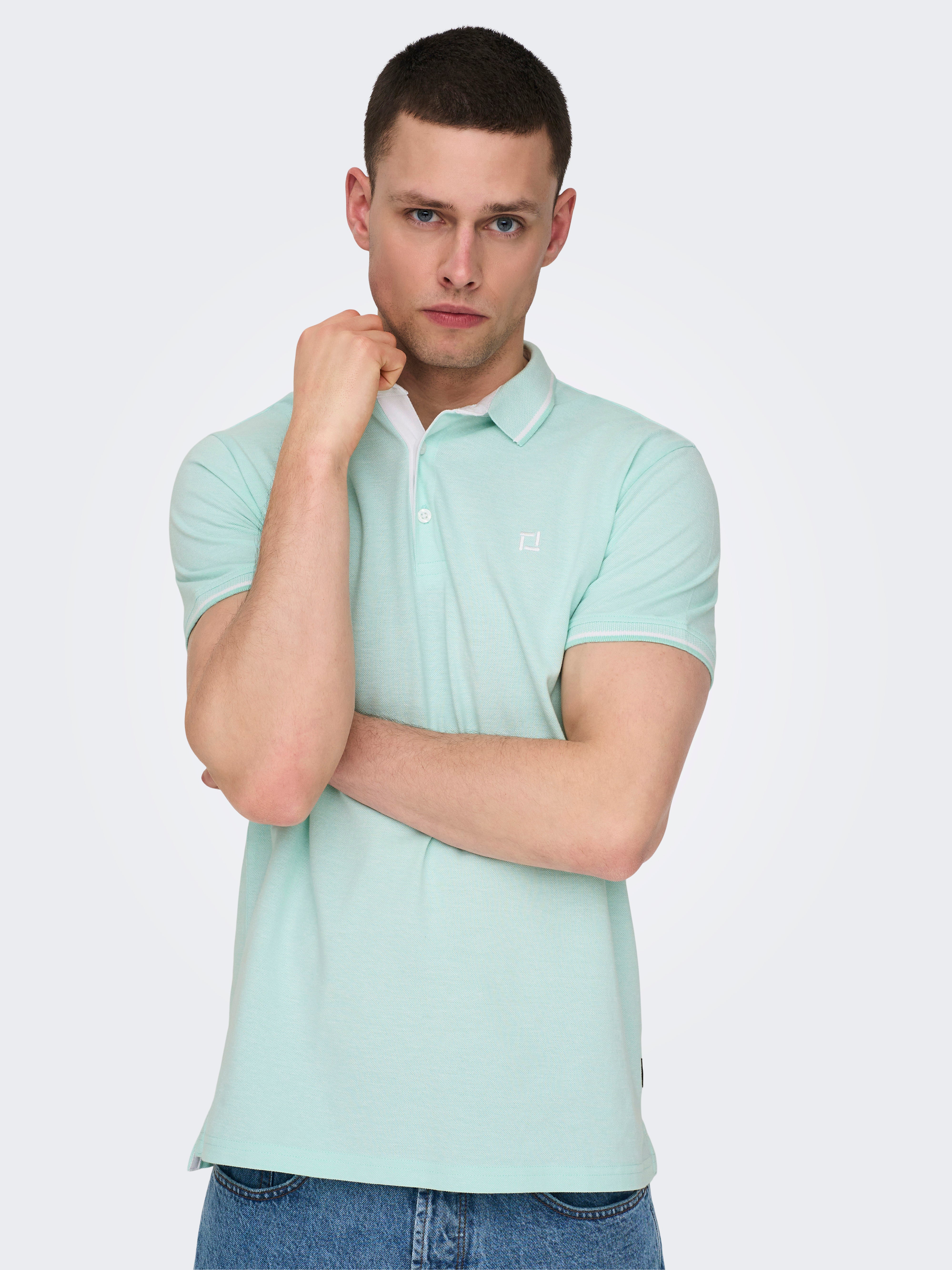 Polo shirt with a piqué texture and logo print - petrol | s