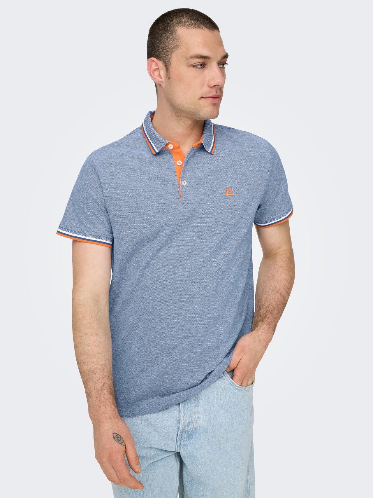 ONLY & SONS Regular Fit Polo Poloskjorte -Medium Blue Denim - 22024827