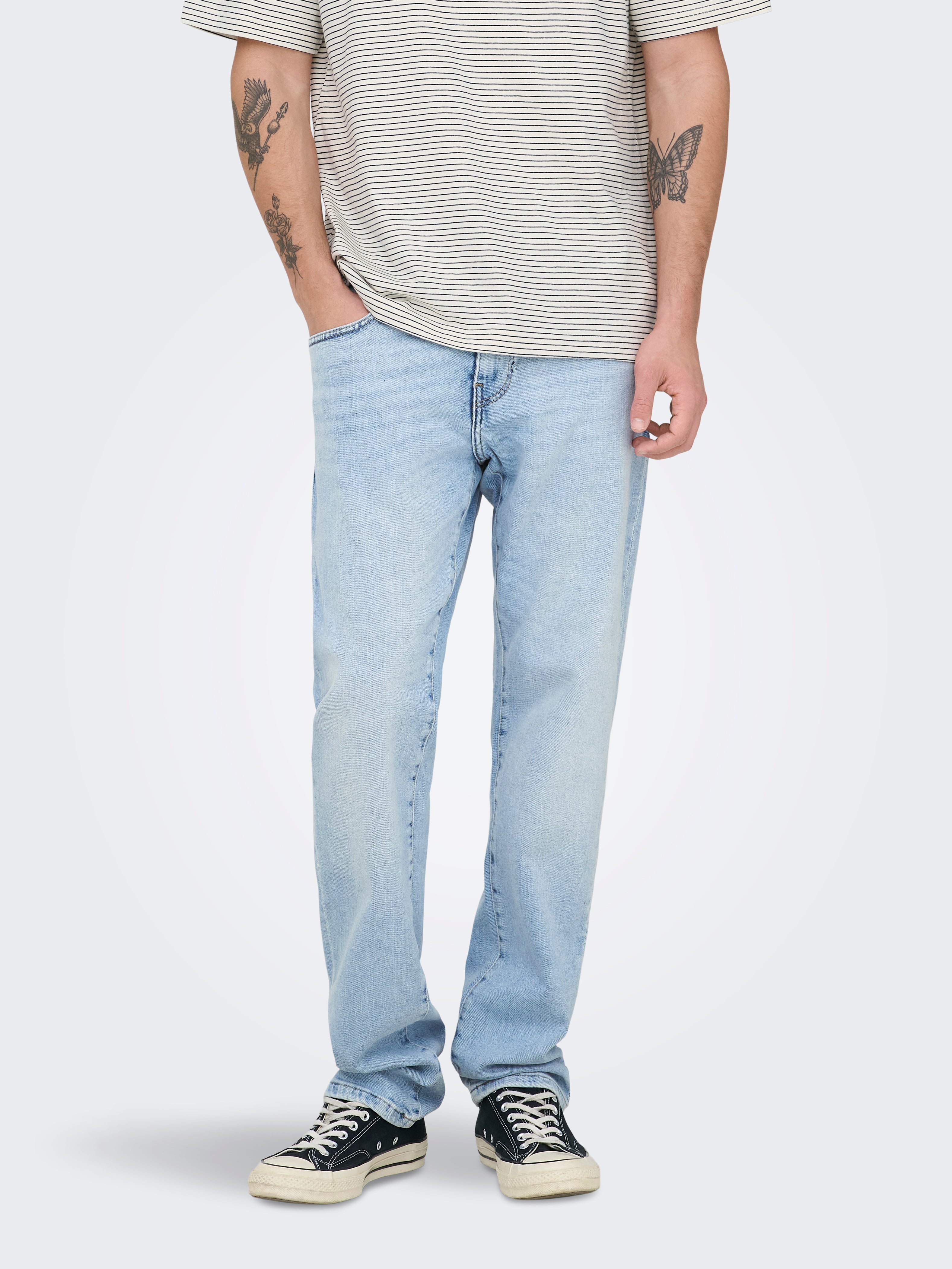 Heren O&S Slim Fit Jeans Klassieke Broek Denim Pantalon Skinny Trousers Stone Washed, Colour:Blue, Size:32W / 30L