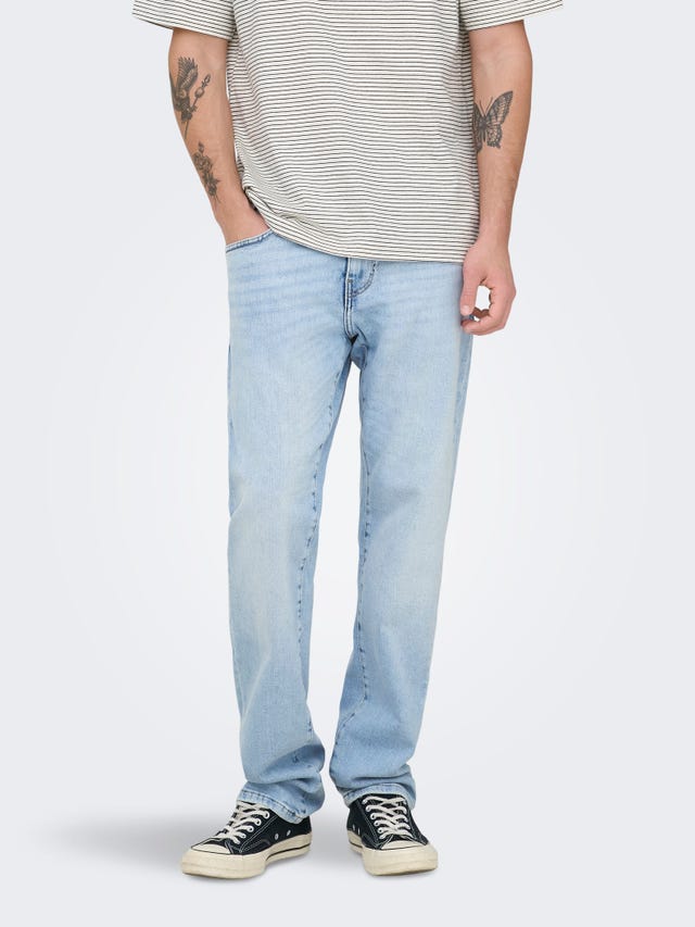 Heren O&S Slim Fit Jeans Klassieke Broek Denim Pantalon Skinny Trousers Stone Washed, Colour:Blue, Size:32W / 30L Heren O&S Slim Fit Jeans Klassieke Broek Denim Pantalon Skinny Trousers Stone Washed, Colour:Blue, Size:32W / 30L