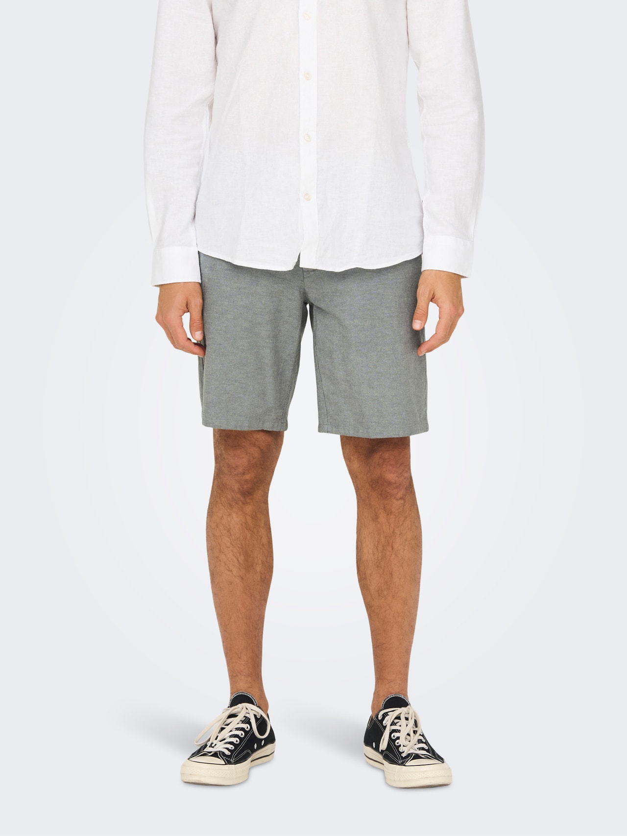 ONLY & SONS Regular Fit Linen Shorts -Grey Pinstripe - 22024940