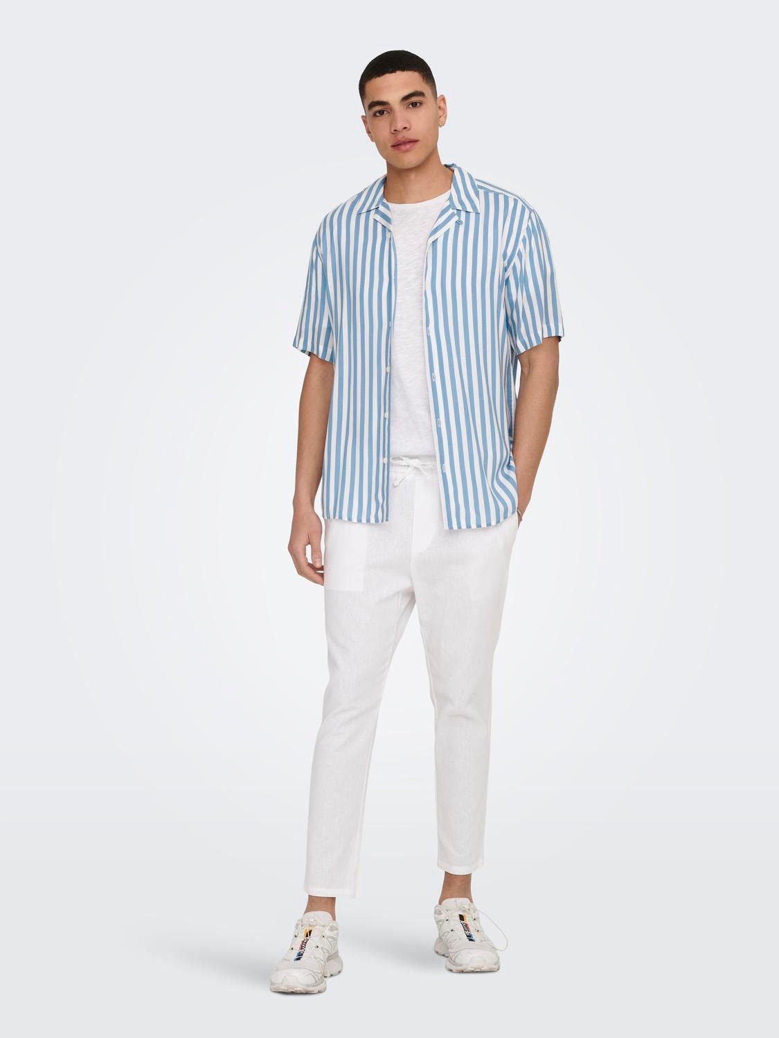 ONLY & SONS ONSLINUS CROP 0007 COT LIN PNT -Bright White - 22024966