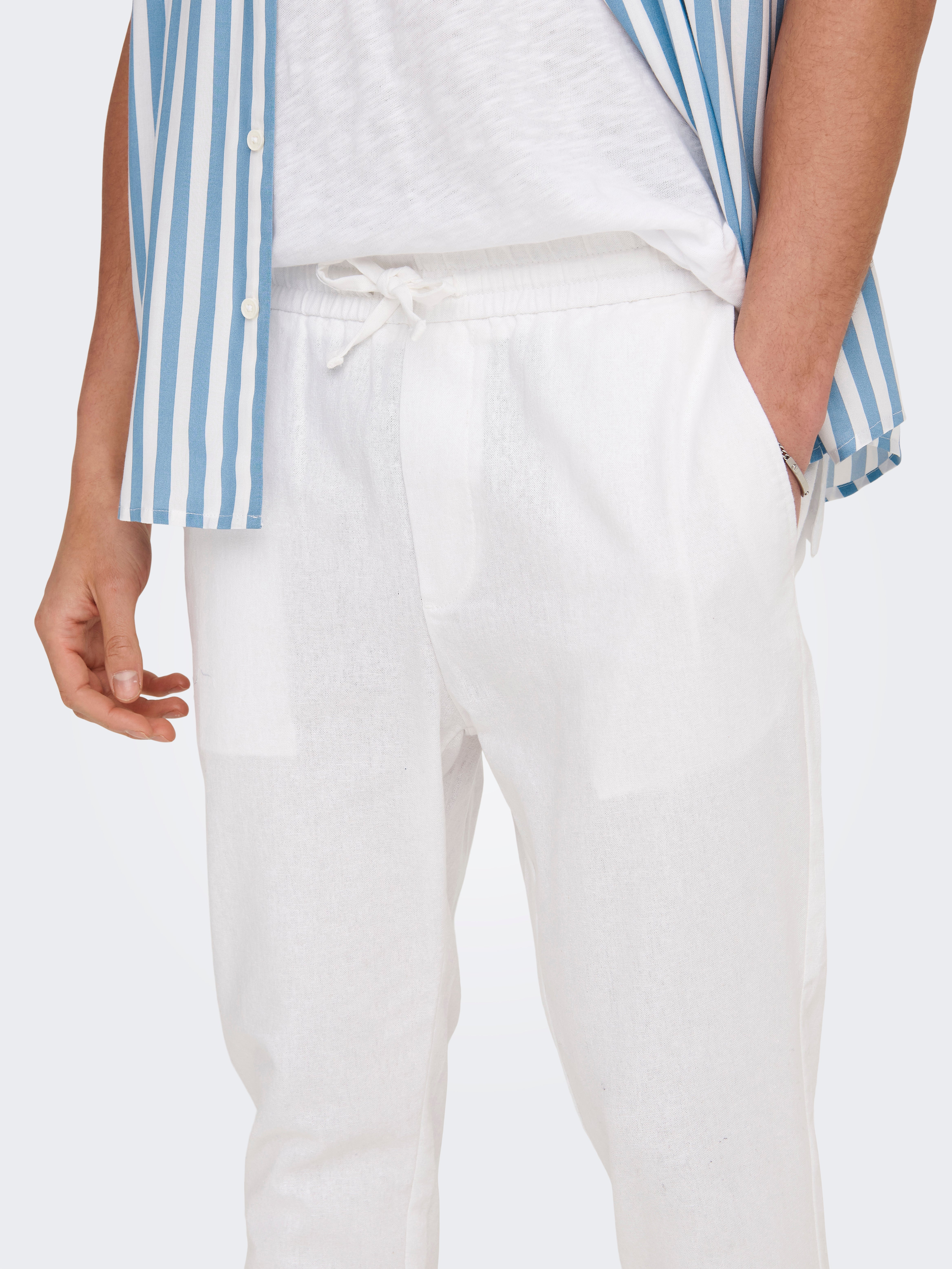 ONSLINUS Tapered Fit Joggers | White | ONLY & SONS® ONSLINUS Tapered Fit Joggers | White | ONLY & SONS®