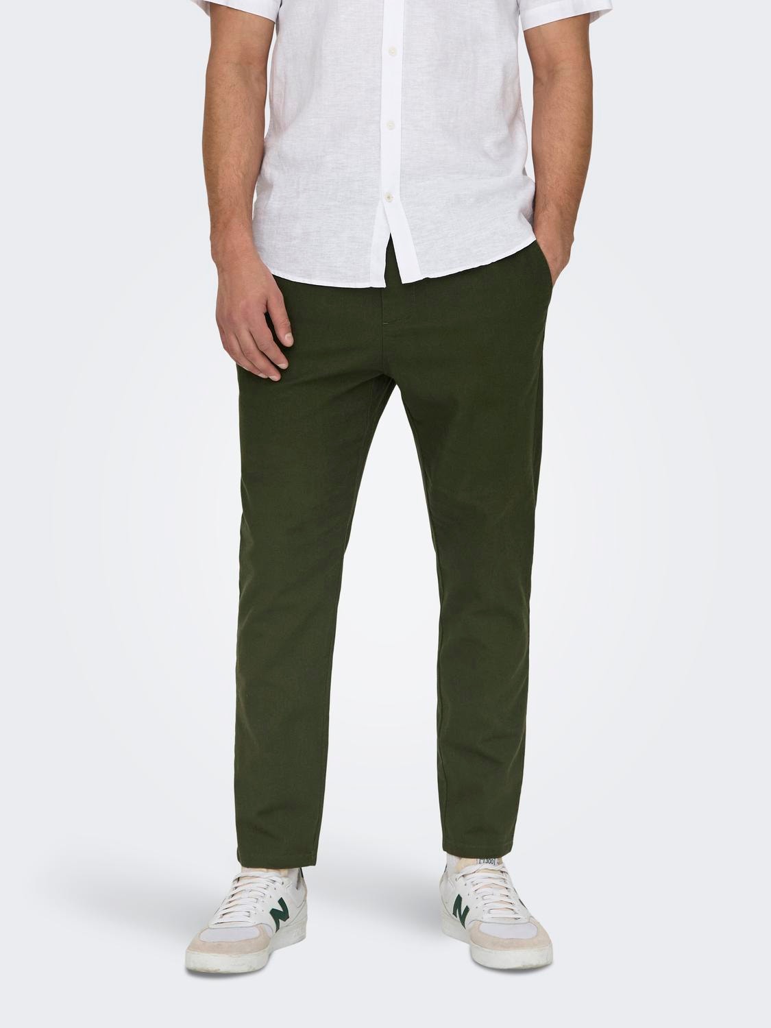 ONLY & SONS Tapered Fit Mid rise Trousers -Olive Night - 22024966