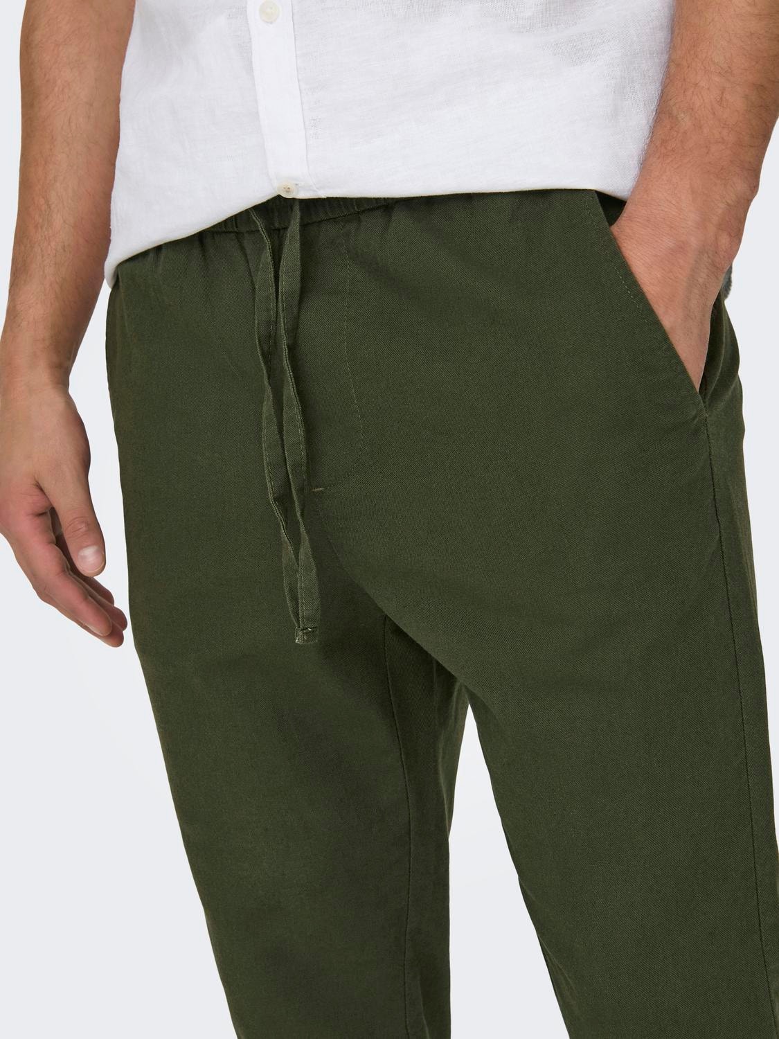 ONLY & SONS ONSLINUS CROP 0007 COT LIN PNT -Olive Night - 22024966