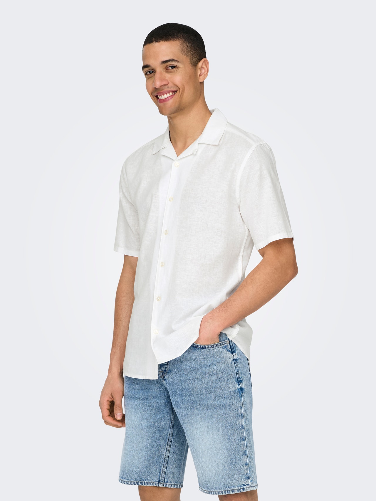 ONLY & SONS Camisas Corte slim Cuello cubano -White - 22025116