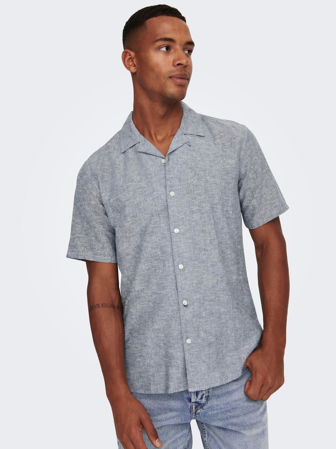 ONLY & SONS Slim Fit Resort collar Shirt -Dress Blues - 22025116