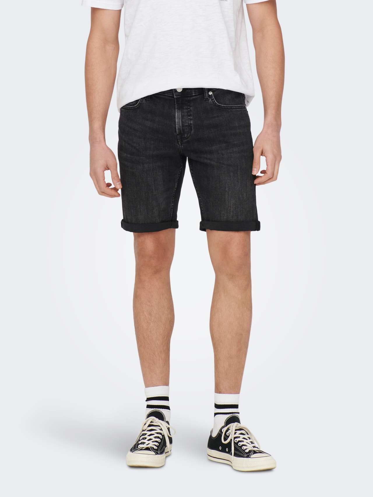 ONLY & SONS Regular Fit Middels høy midje Shorts -Washed Black - 22025192