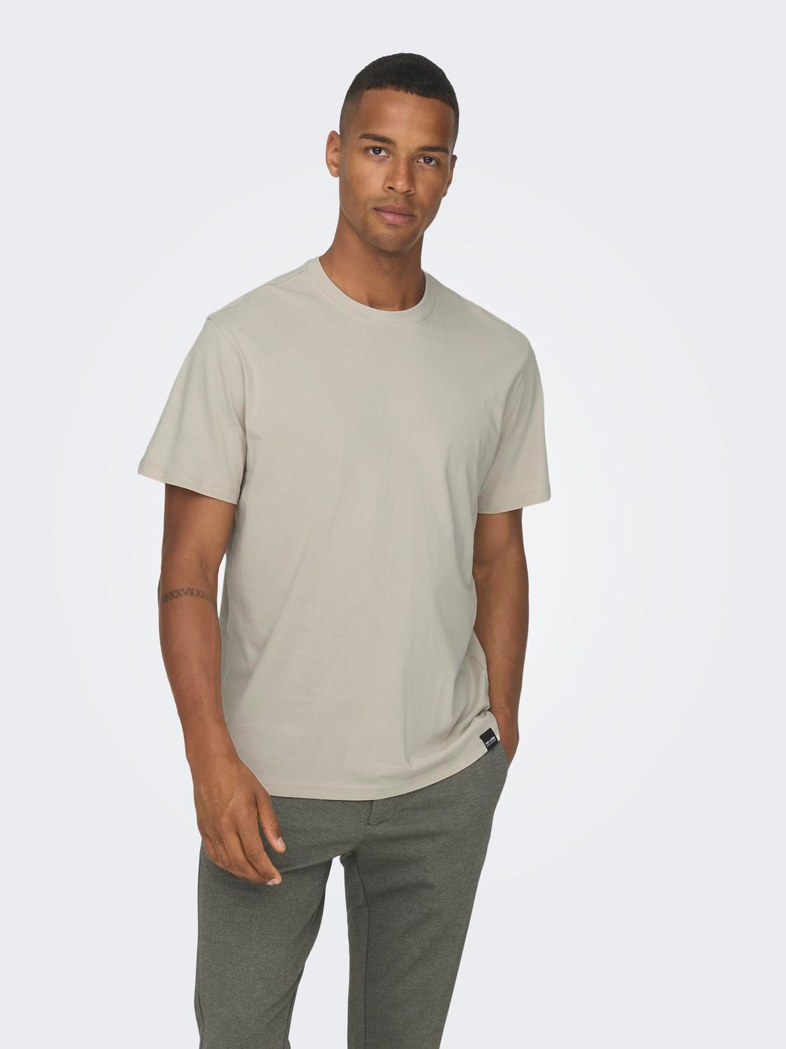 ONLY & SONS Normal passform O-ringning T-shirt -Silver Lining - 22025208