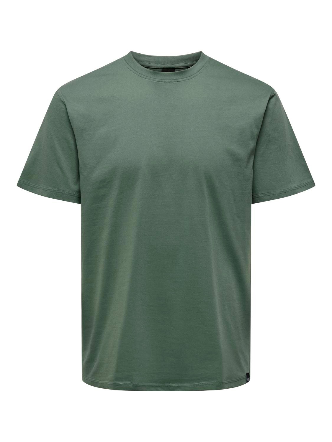 ONLY & SONS Regular Fit Round Neck T-Shirt -Dark Forest - 22025208