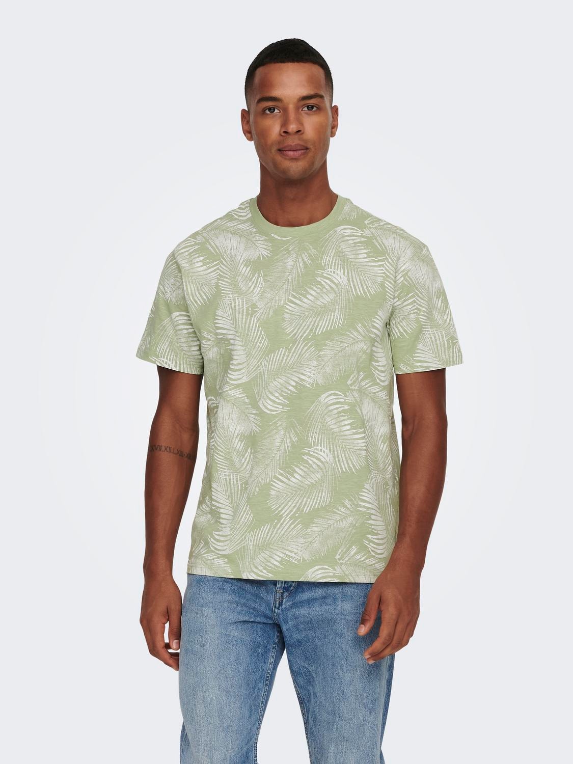 ONLY & SONS O-hals t-shirt med print -Swamp - 22025283