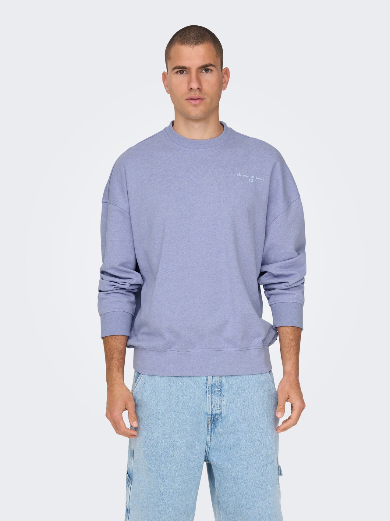 ONLY & SONS Sweat-shirt Relaxed Fit Col ras du cou Épaules tombantes -Jacaranda - 22025298