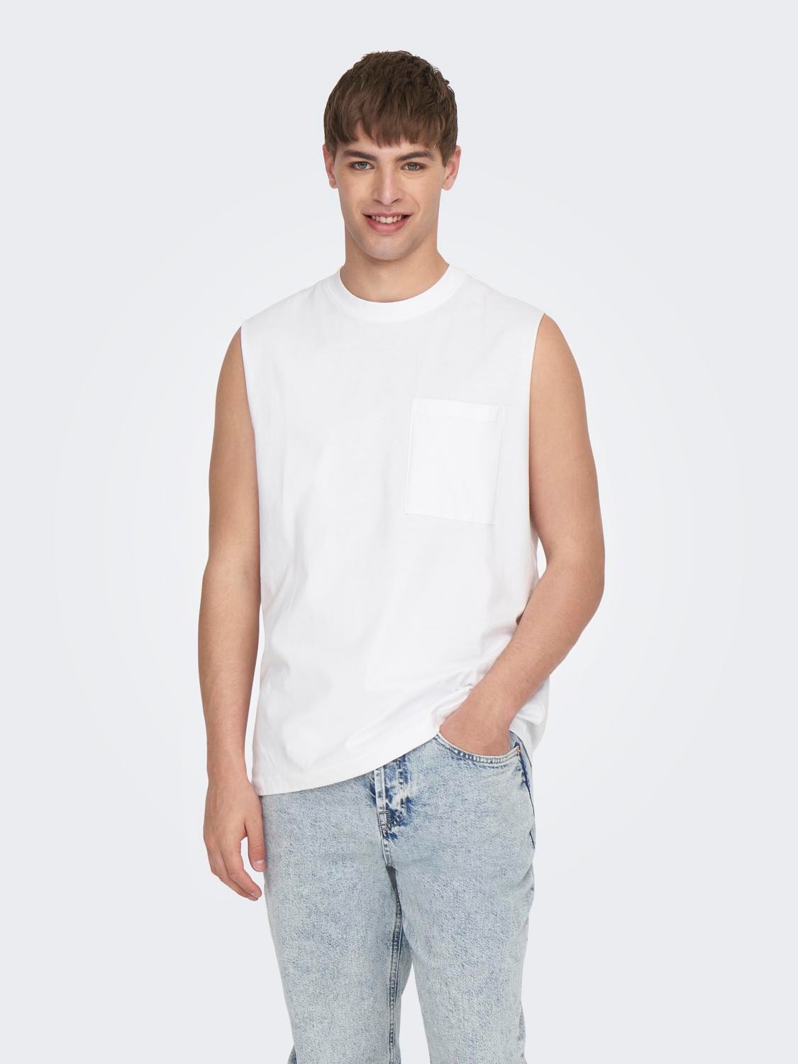 ONLY & SONS Relaxed Fit Ærmeløs T-shirt -White - 22025300