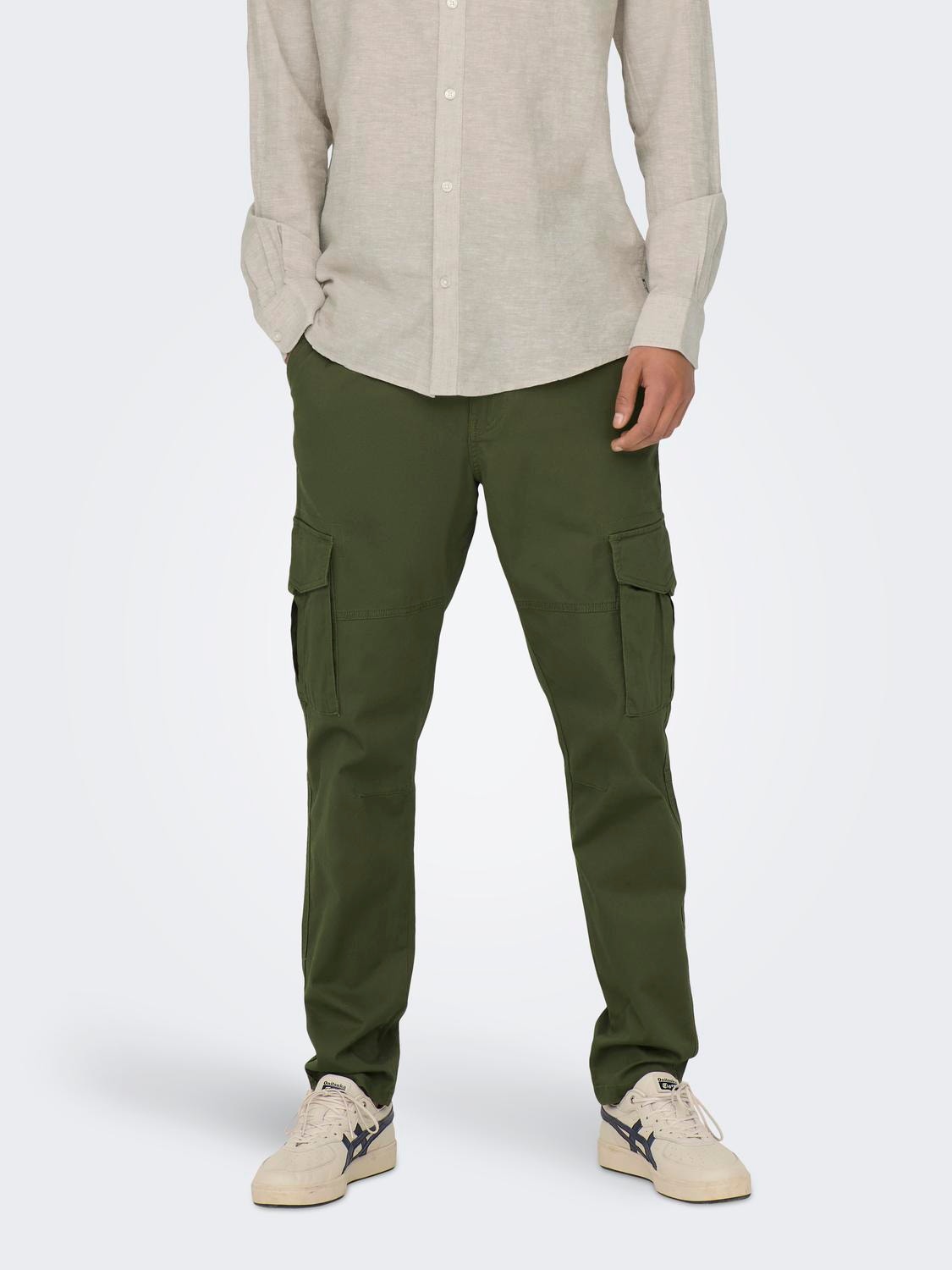 ONLY & SONS Tapered Fit Trousers -Olive Night - 22025431