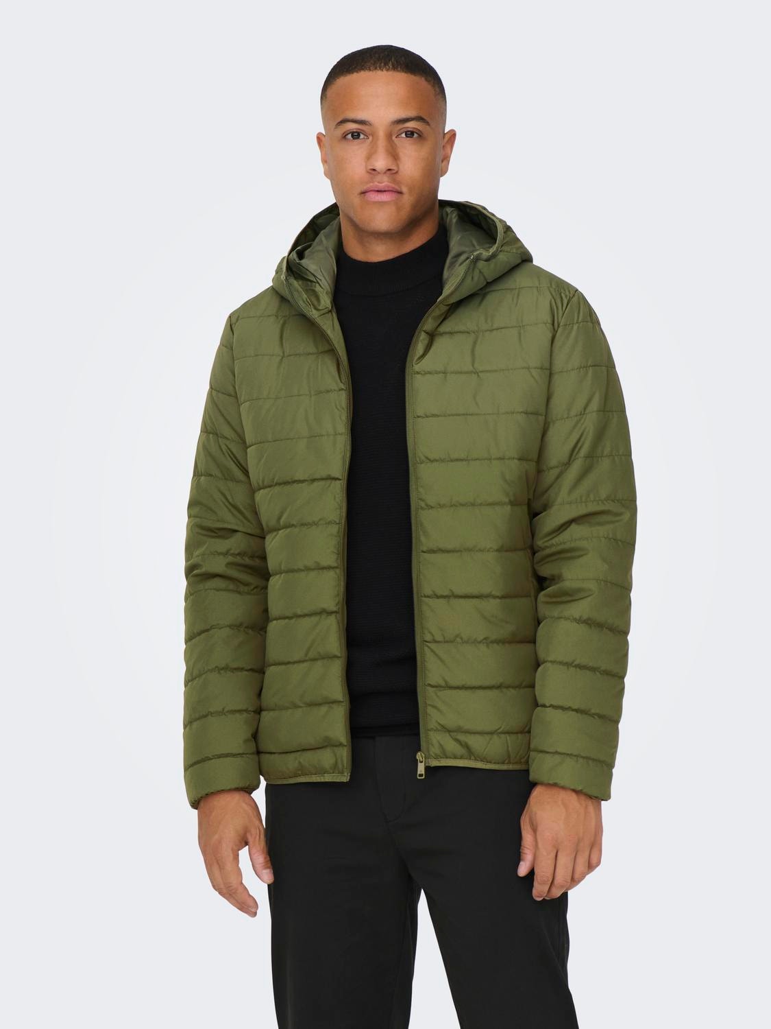 ONLY & SONS Quilted jacket with hood -Winter Moss - 22025506
