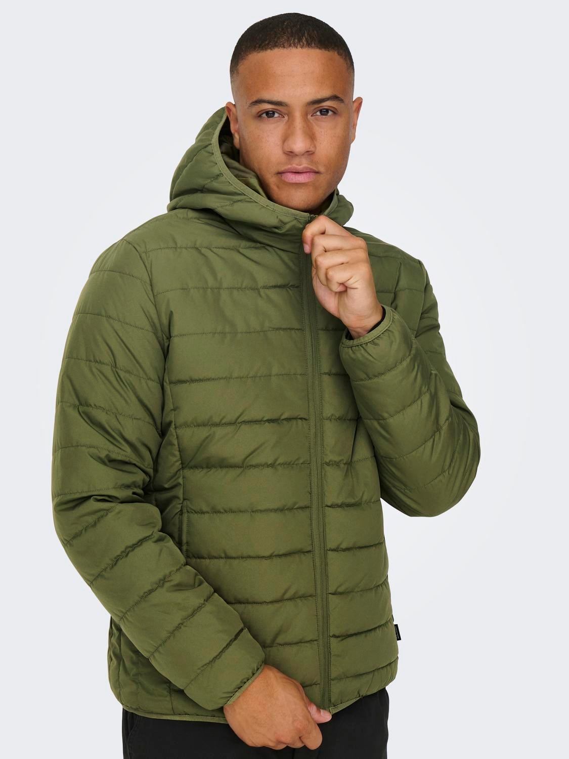 ONLY & SONS Quilted jacket with hood -Winter Moss - 22025506