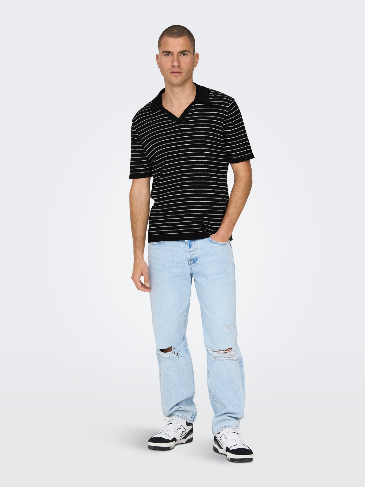 ONLY & SONS Striped knit polo -Black - 22025668