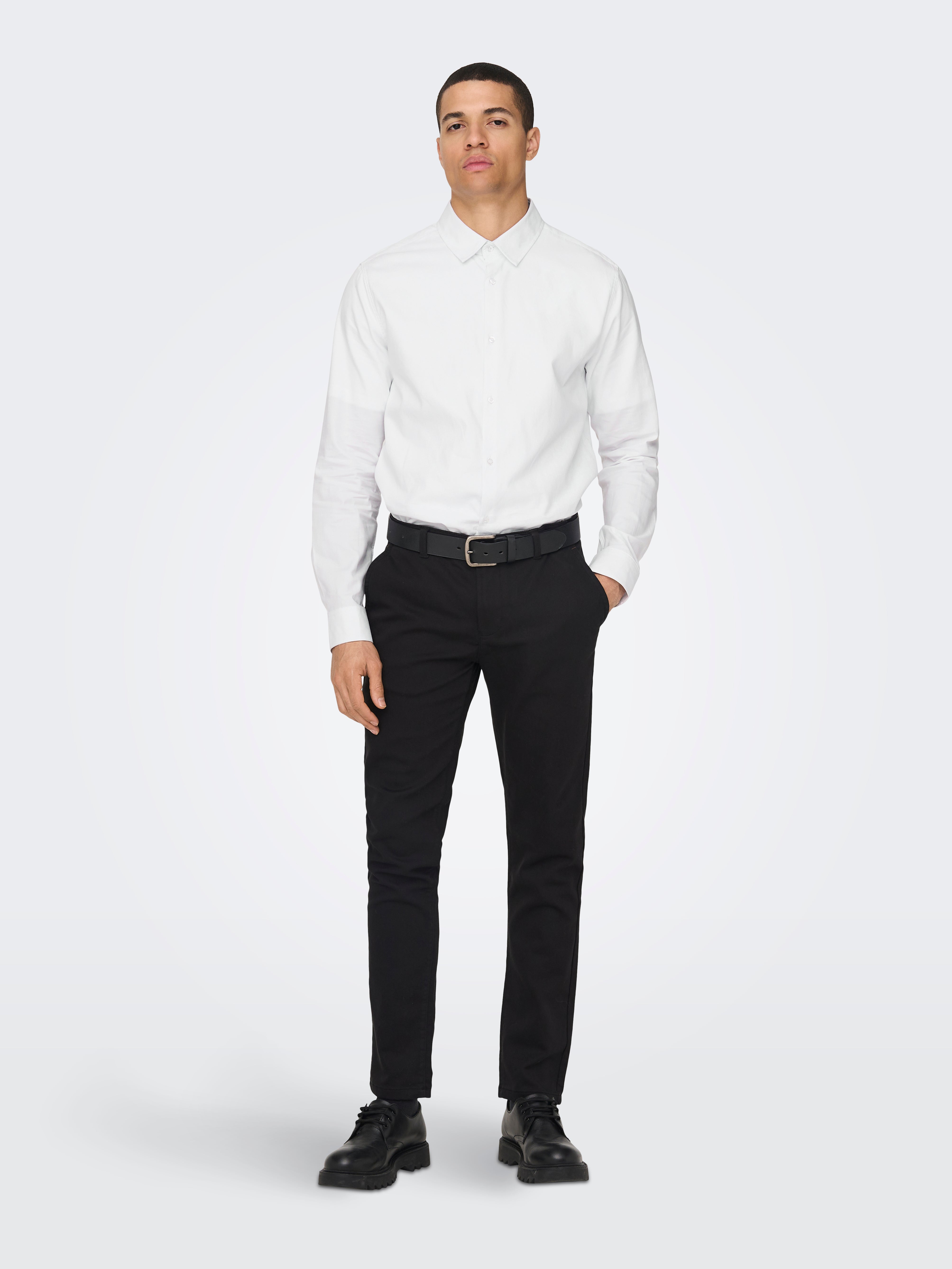 Chemises Slim Fit Col chemise White ONLY SONS