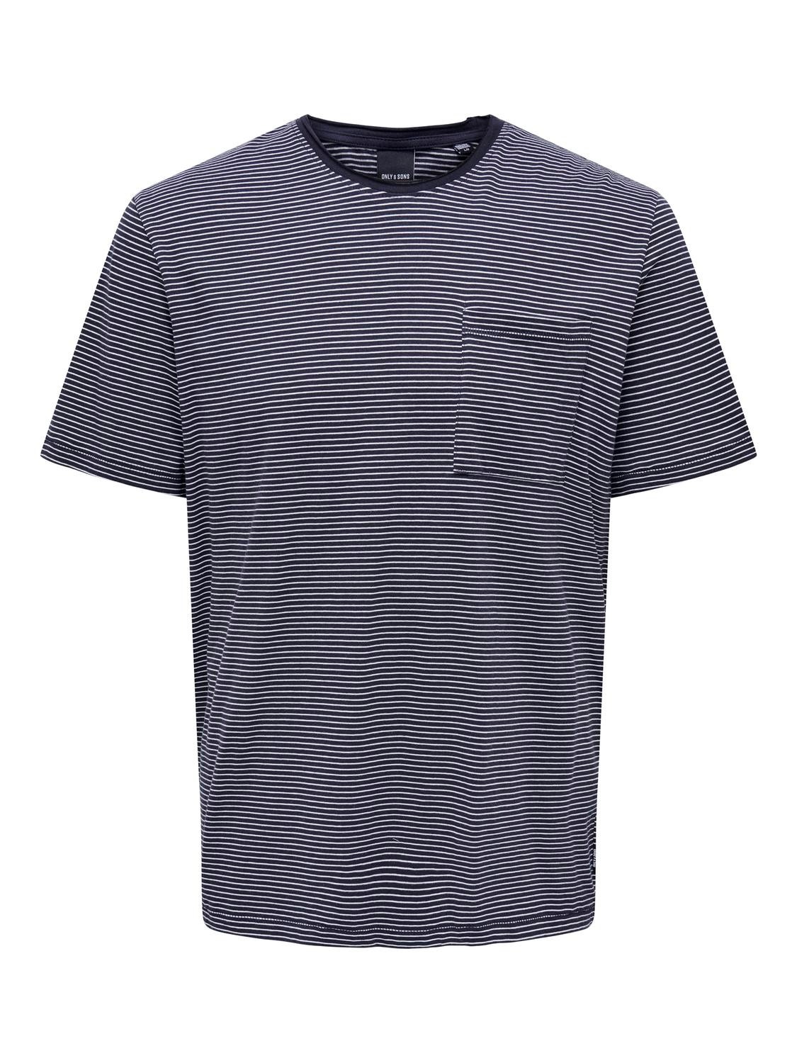 ONLY & SONS Striped o-neck t-shirt with chest pocket -Dark Navy - 22025680