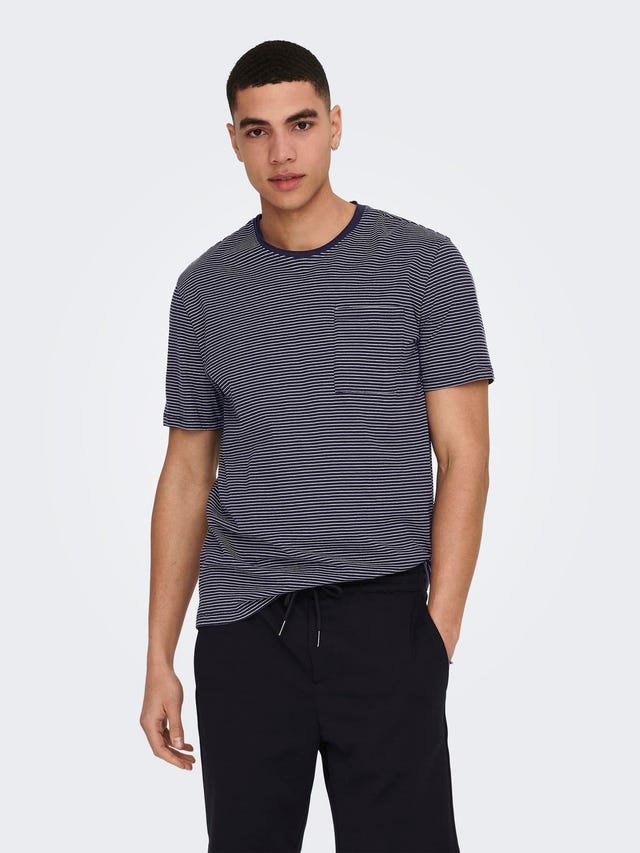 ONLY & SONS Striped o-neck t-shirt with chest pocket - 22025680