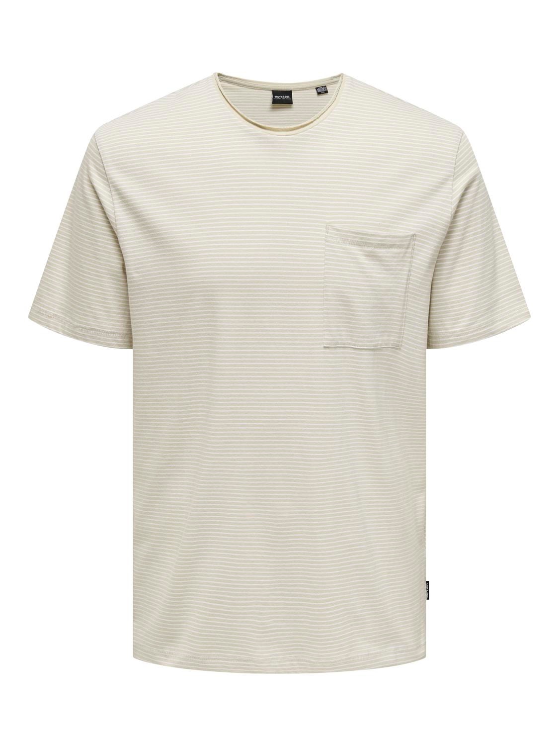 ONLY & SONS Striped o-neck with chest pocket -White - 22025680