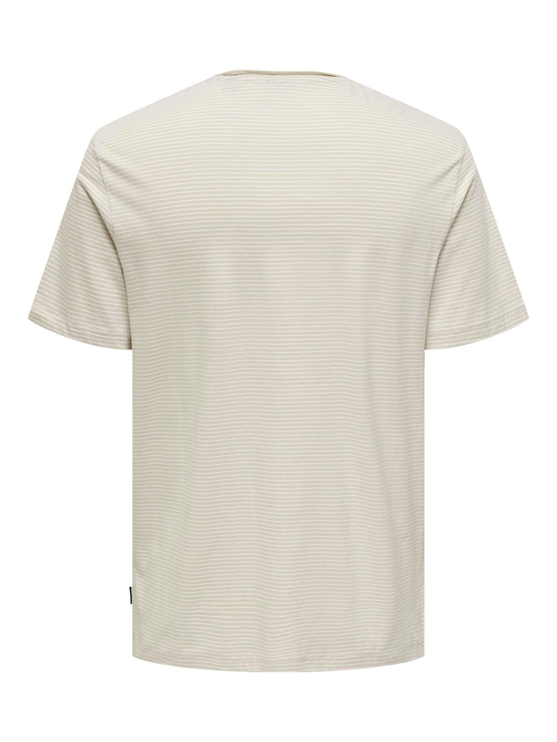 ONLY & SONS Striped o-neck t-shirt with chest pocket -White - 22025680