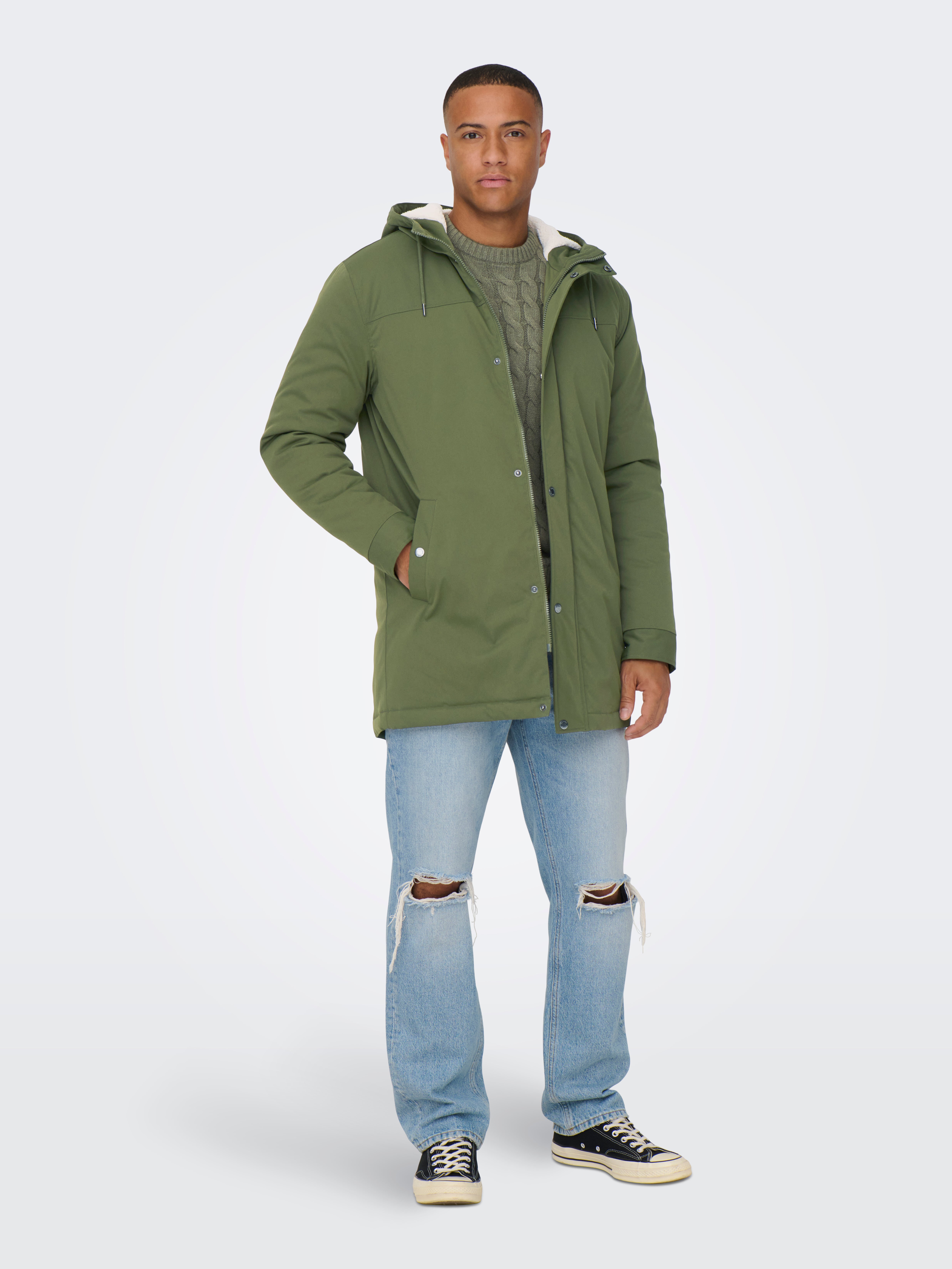 Only & sons parka with fleece lined hood best sale