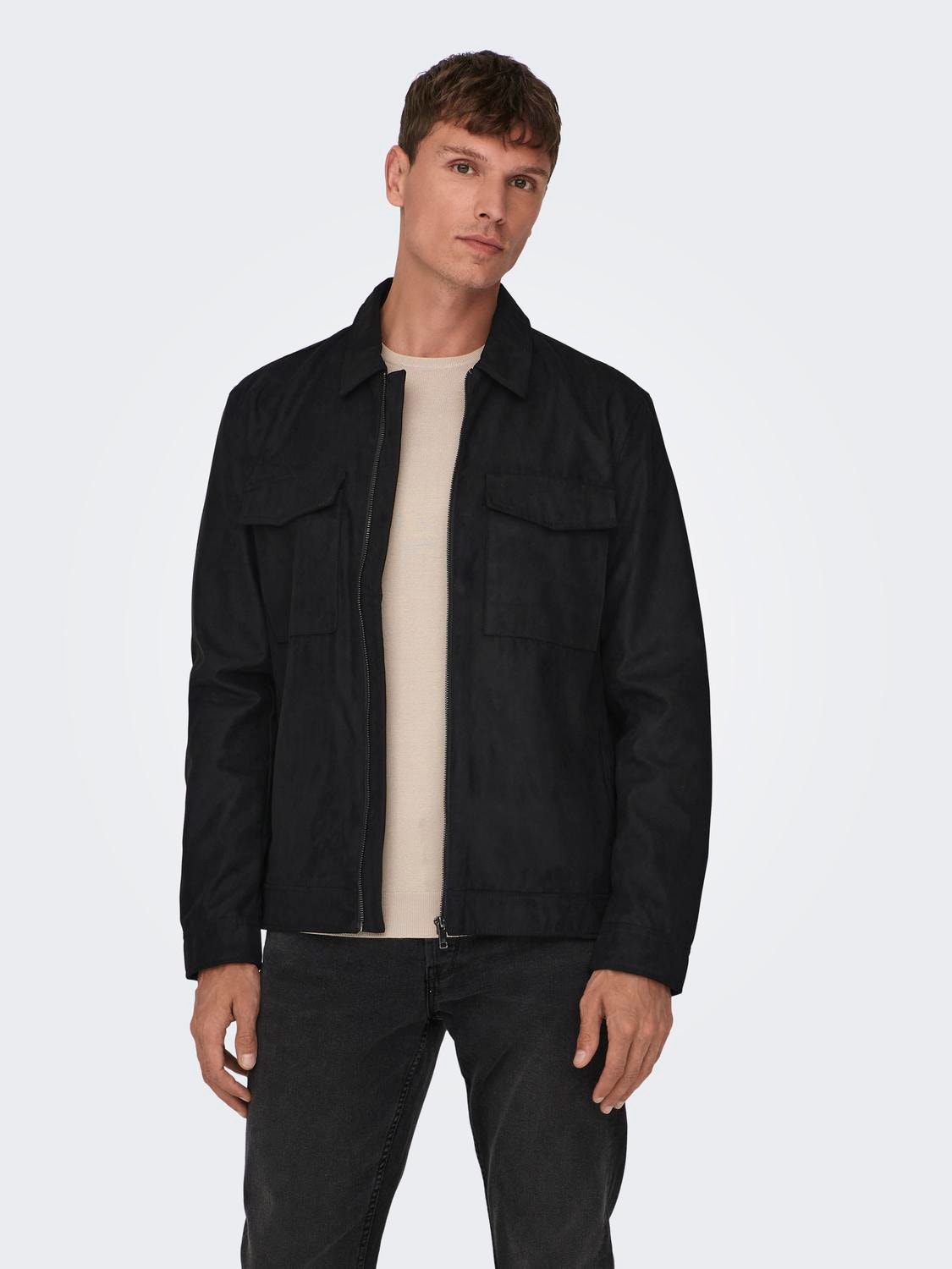 ONLY & SONS Biker jacket with chest pockets -Black - 22025811