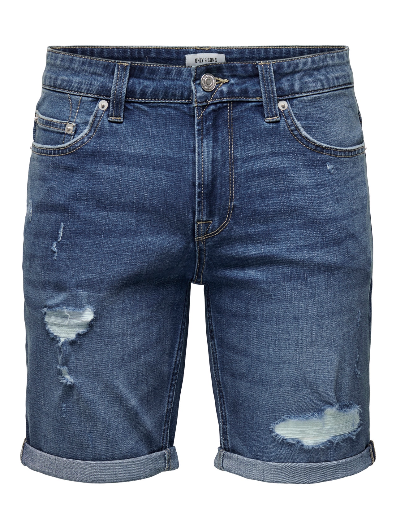 ONLY & SONS Regular Fit Mid rise Shorts -Medium Blue Denim - 22025836
