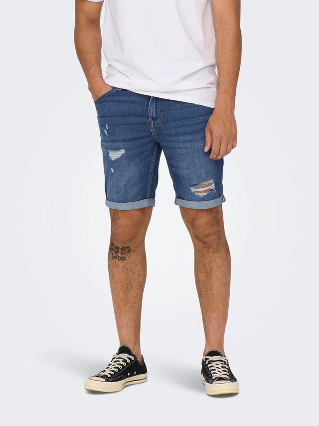 ONLY & SONS onsply mid. blue destroy 5836 shorts - 22025836