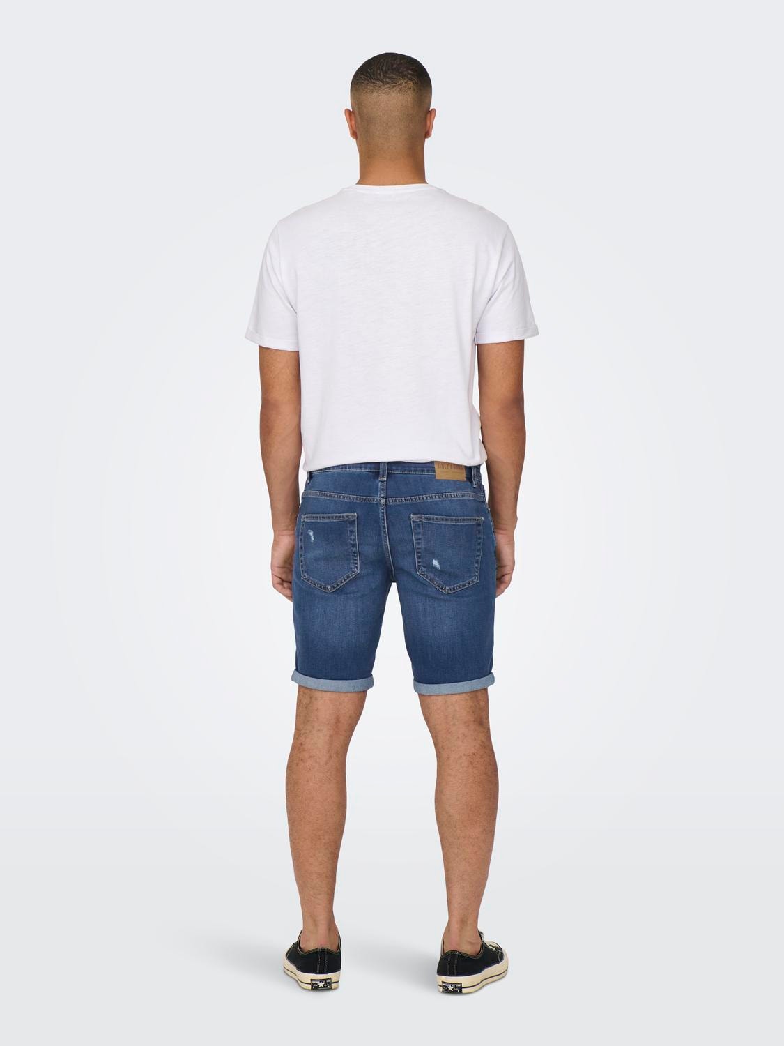 ONLY & SONS Regular Fit Mid rise Shorts -Medium Blue Denim - 22025836